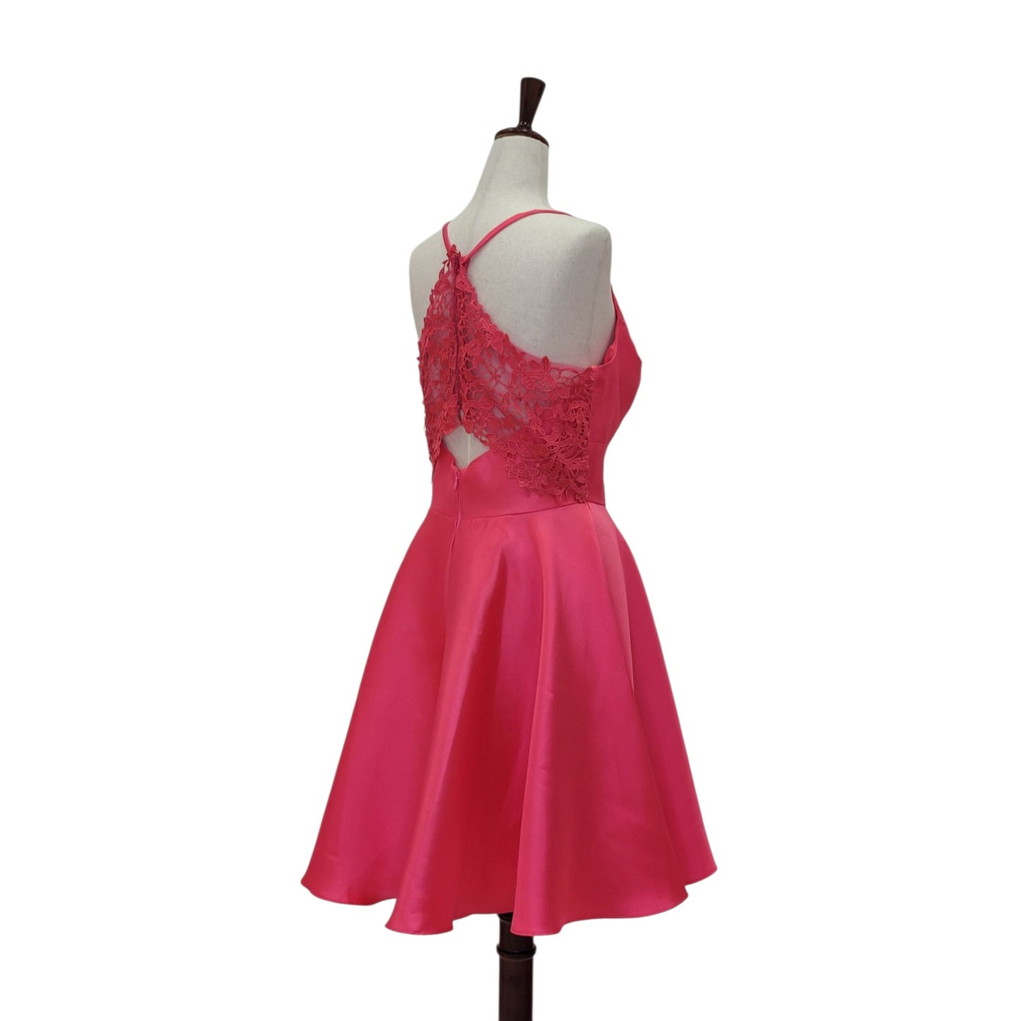 Women's Hot Pink Cocktail Dress with Lace Back and Cutout