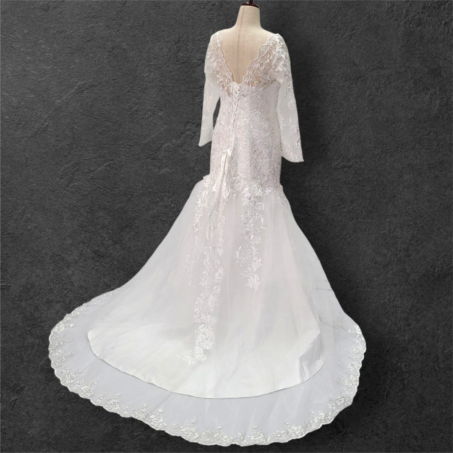 Long Sleeve Trumpet Style Wedding Dress with V Neck and Corset Back
