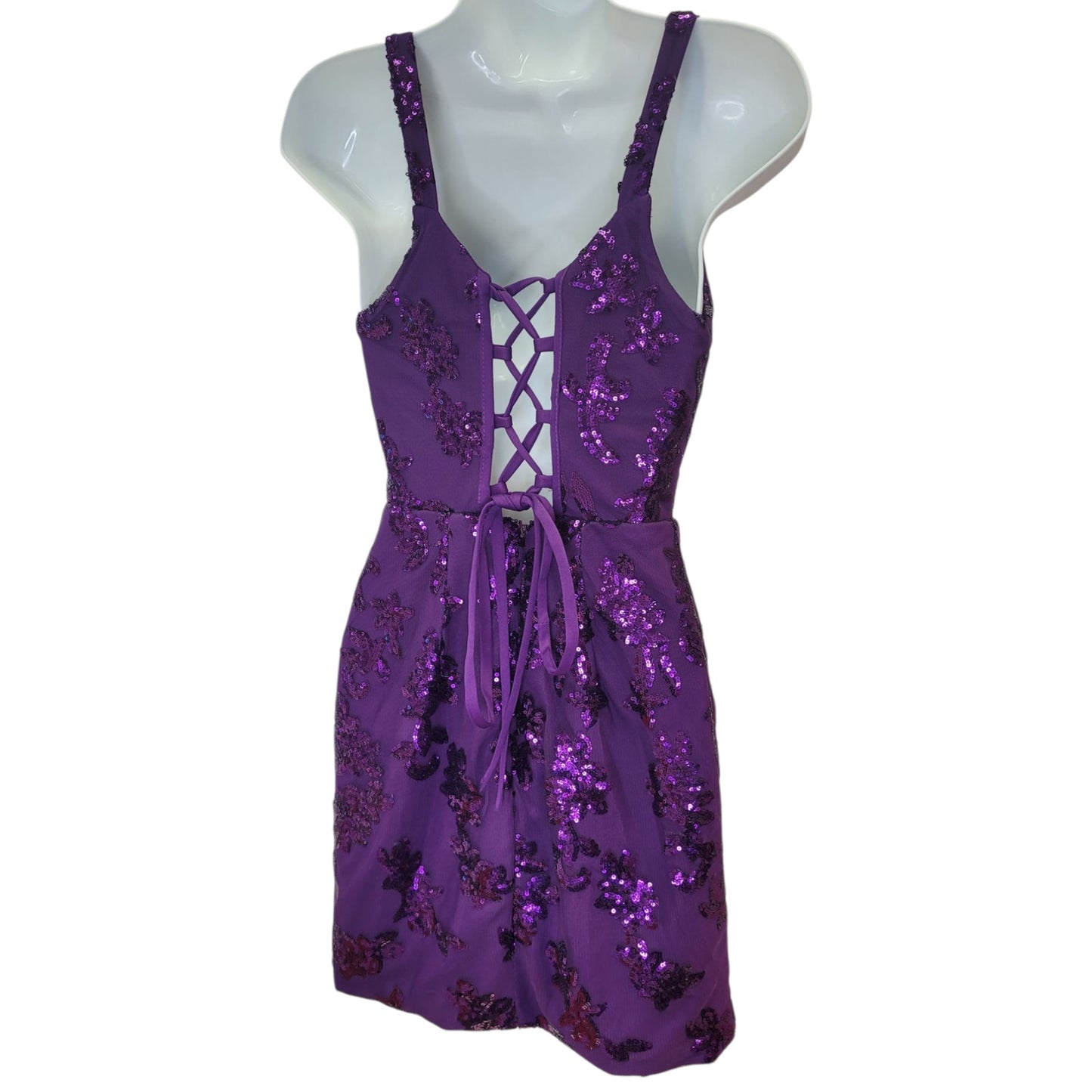 Women's Short Purple Sequin Patterned Dress