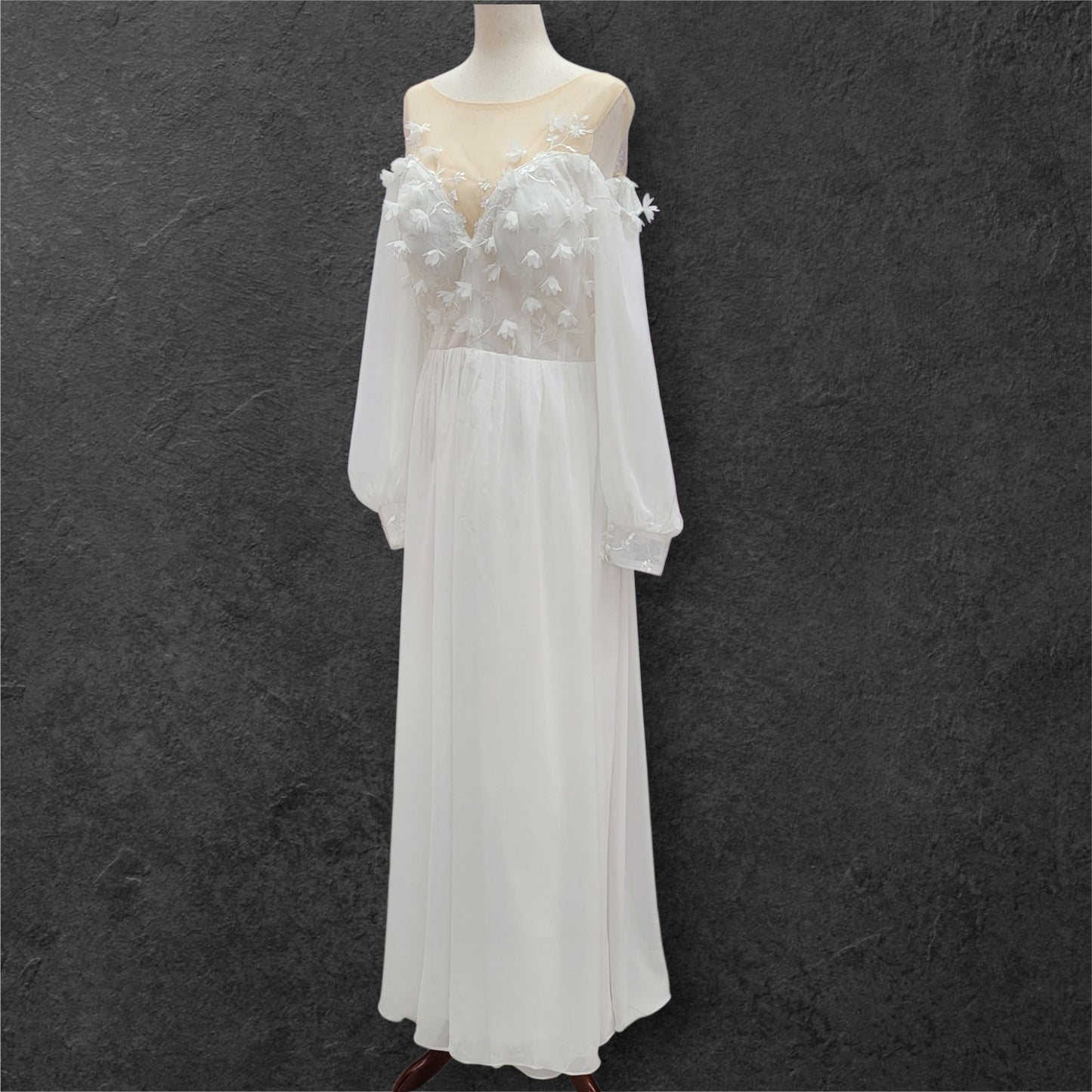 Boho Chiffon Off Shoulder Long Sleeve Wedding Dress with Flowers