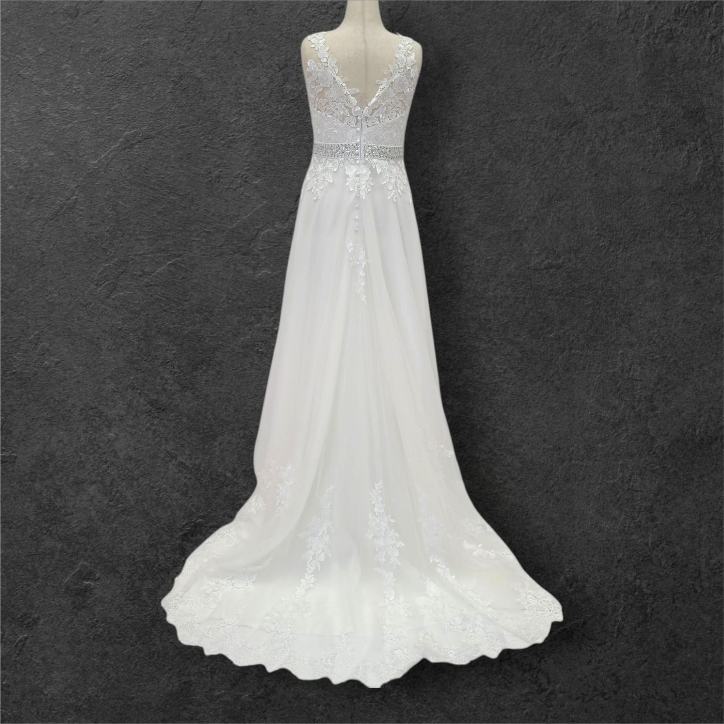 A Line Wedding Dress Silver Belt and Long Train