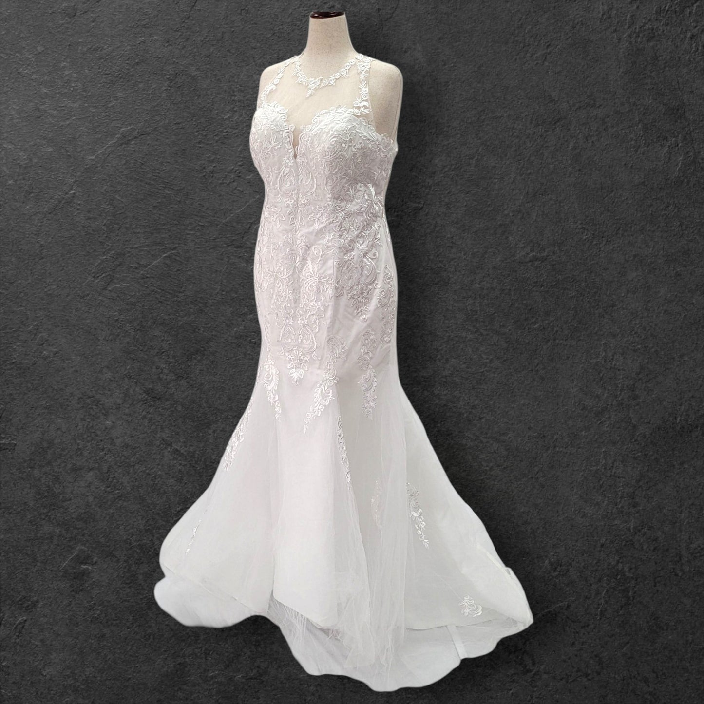 Halter Style Sleeveless Fit n Flair Wedding Dress with Sheer Mesh Back