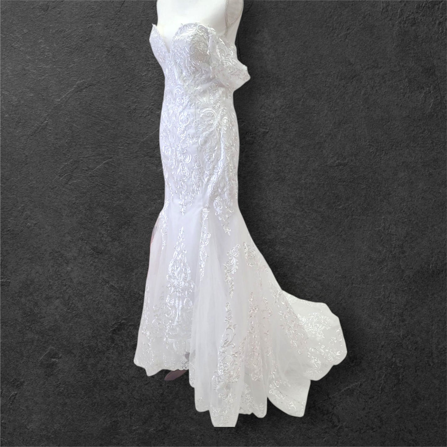 Off Shoulder Trumpet Wedding Dress with Train and Corset