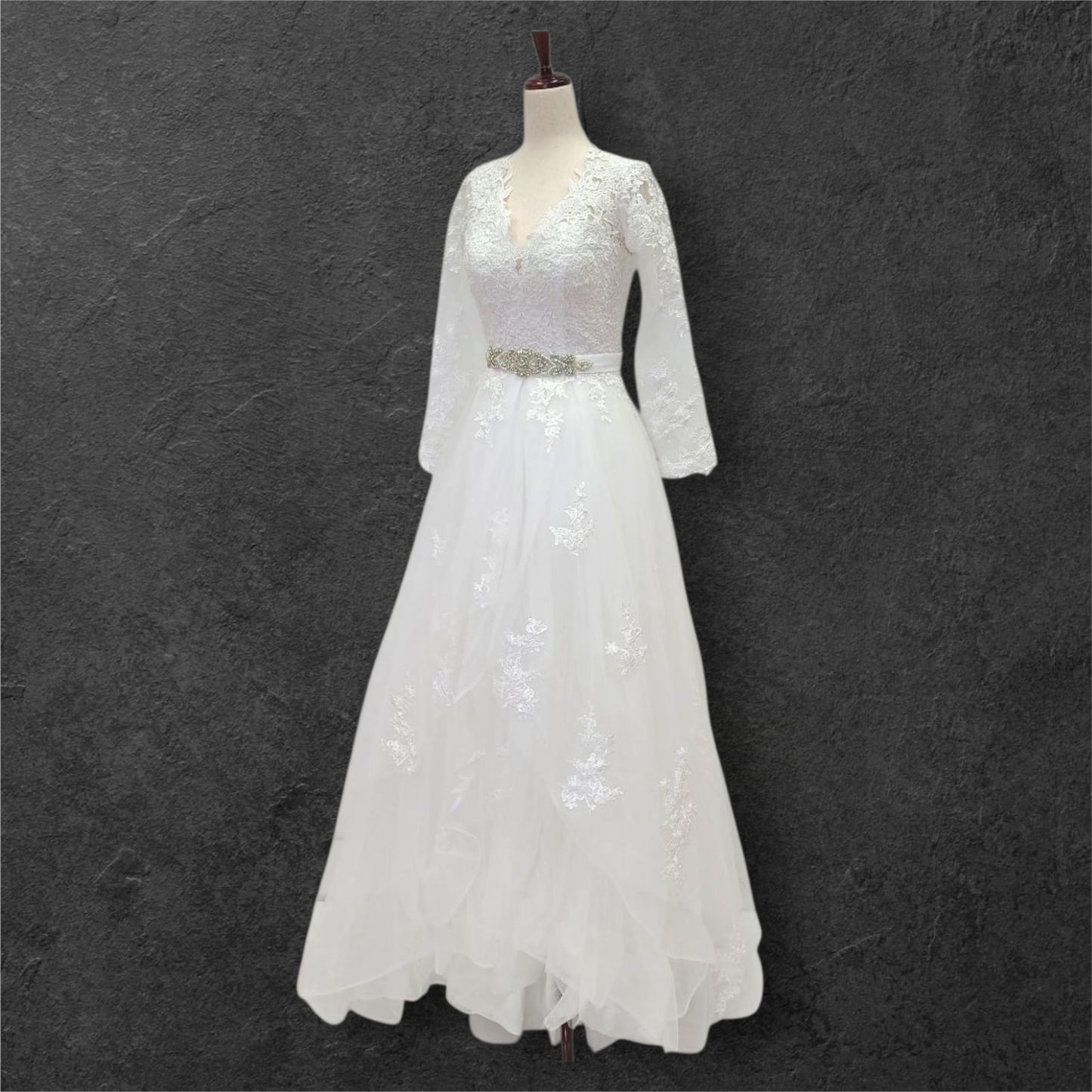 Ballgown with Silver Jeweled Belt and Floral Appliques