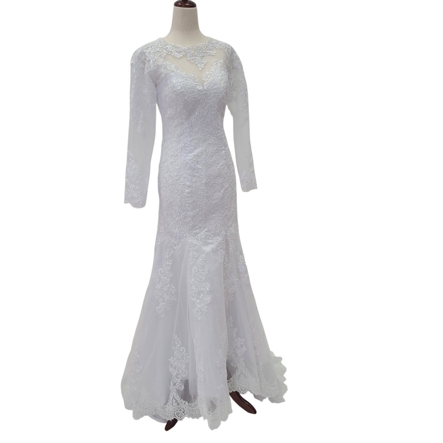 Long Sleeve Trumpet Style High Neckline Wedding Dress