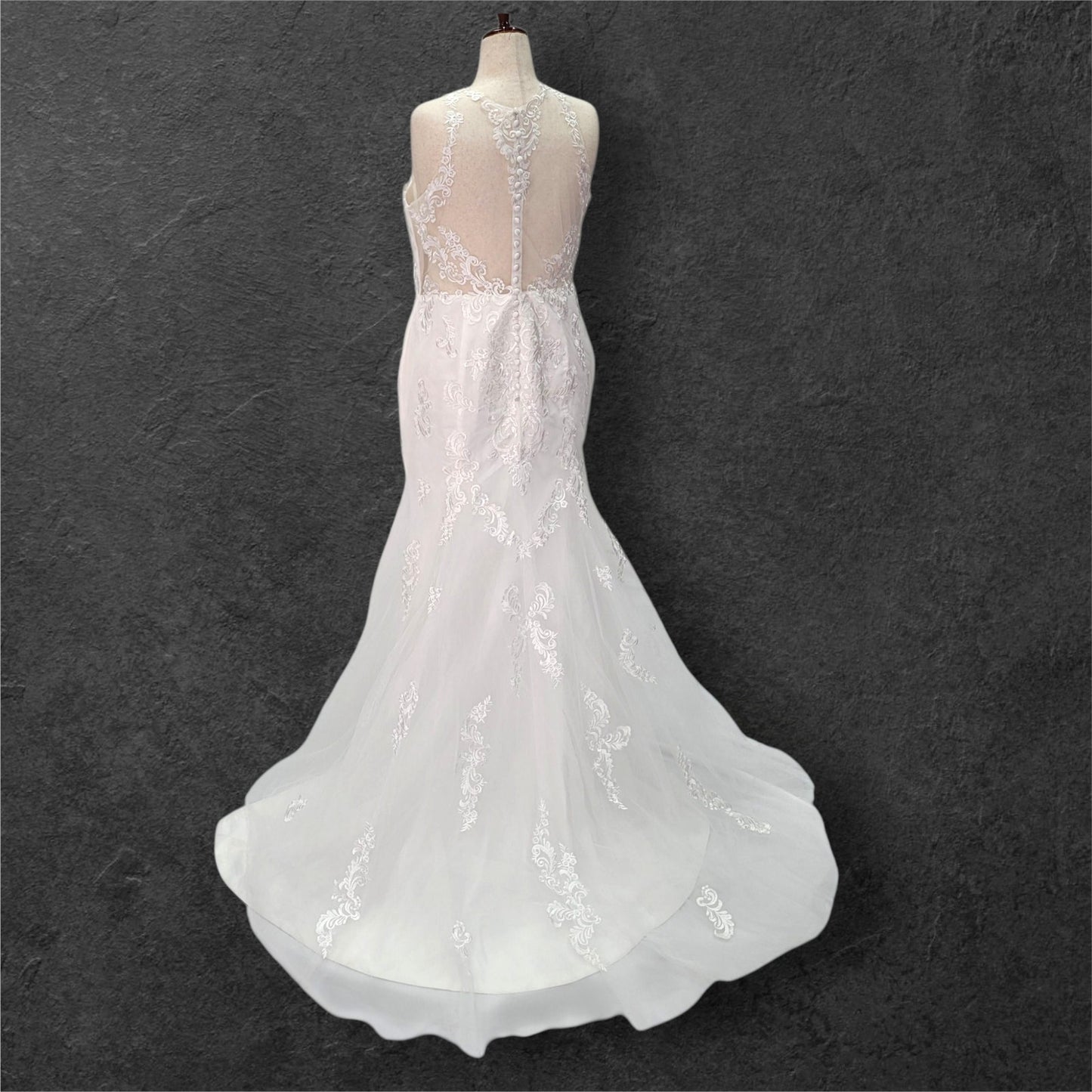 Halter Style Sleeveless Fit n Flair Wedding Dress with Sheer Mesh Back