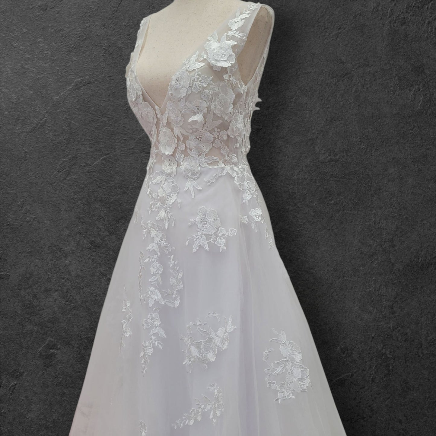 Romantic A Line V Neck Wedding Dress with Flower Appliques