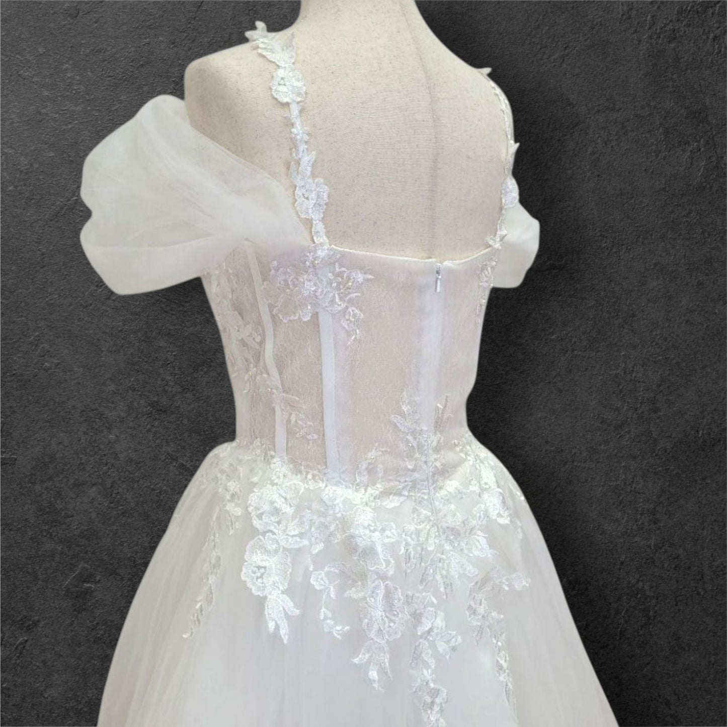 Tulle Off-Shoulder Ballgown Wedding Dress with Corset Boning