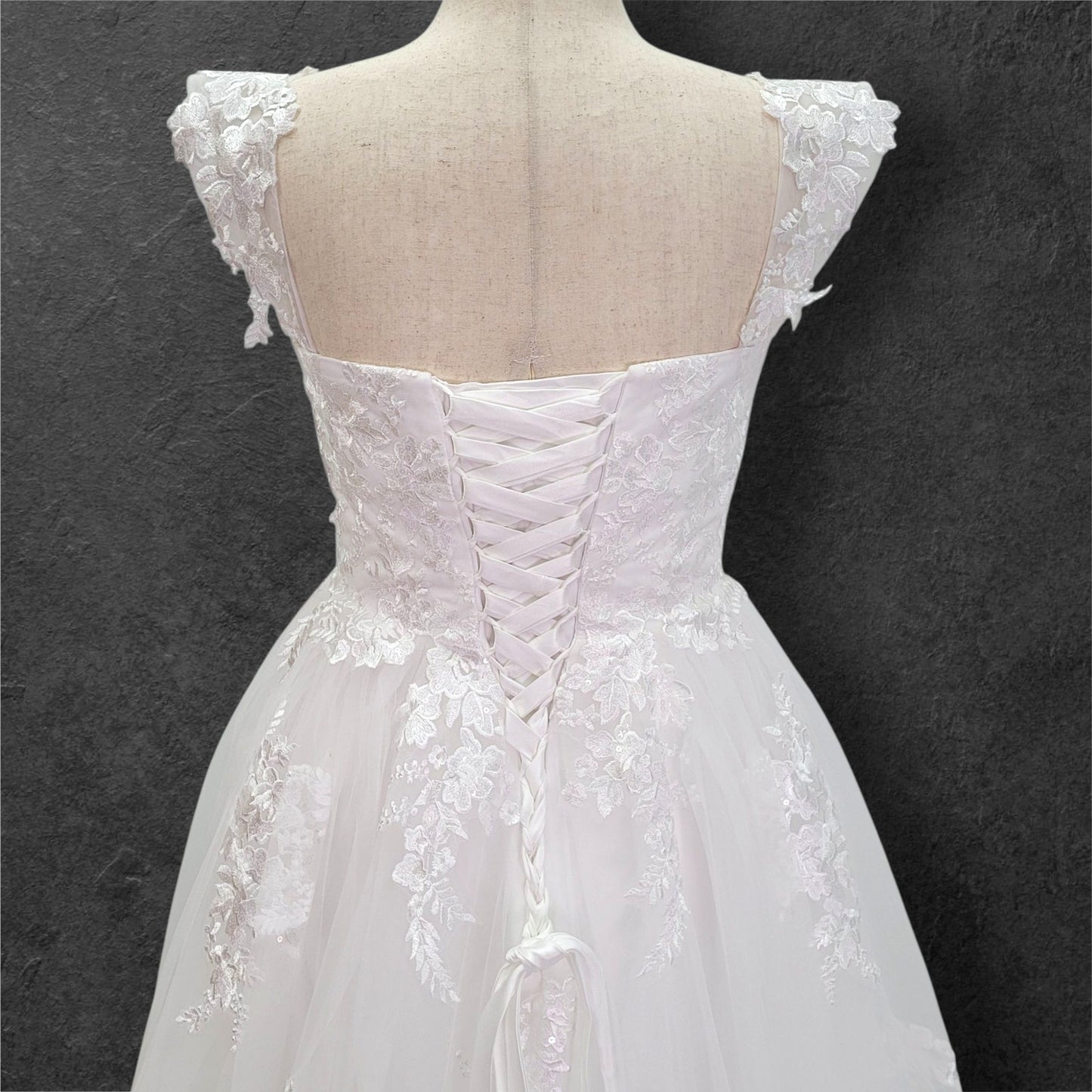 A Line Tulle Wedding Dress with Floral Appliques and Corset Back
