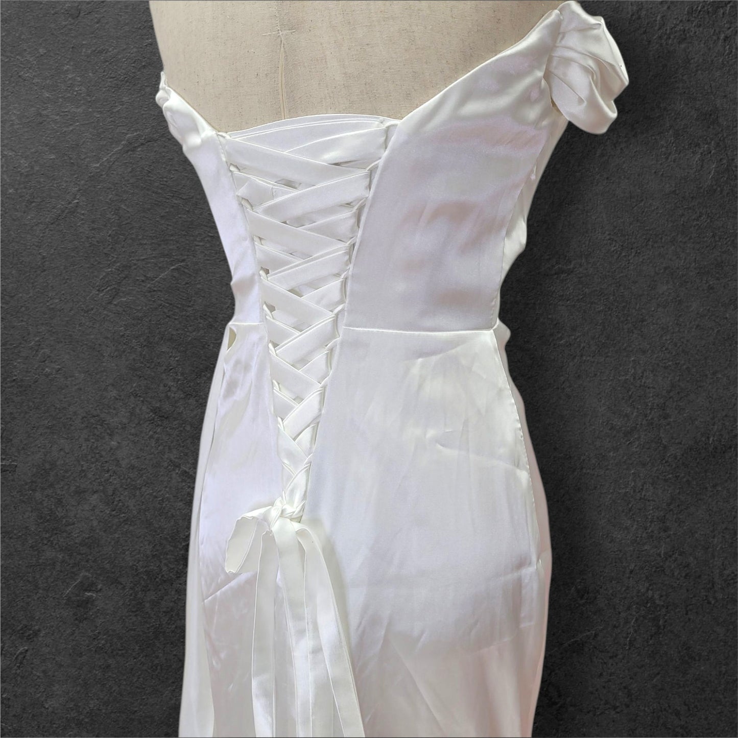 Off Shoulder Satin Wedding Dress with Corset Back