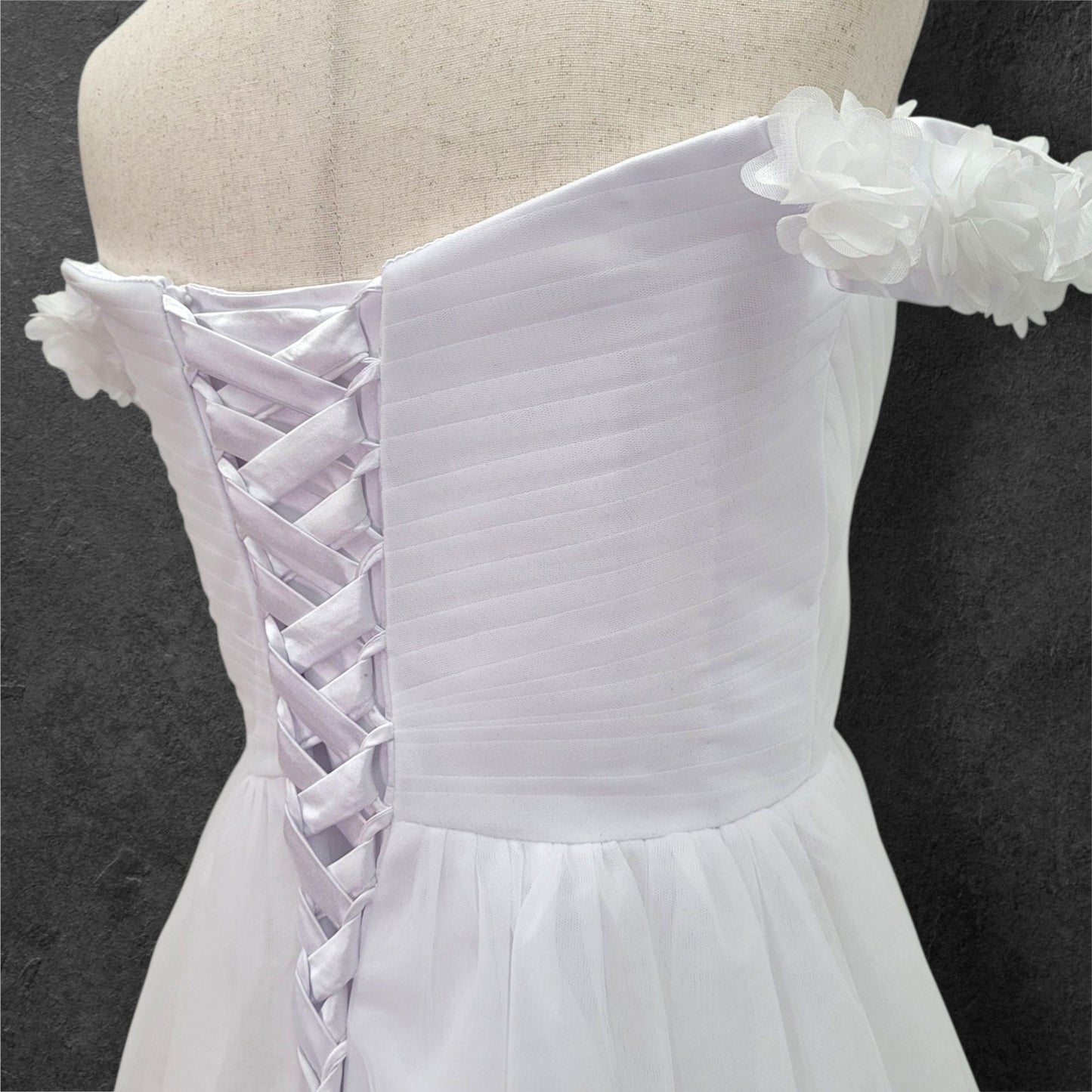 Tulle Wedding Dress with Floral Neckline and Sleeves with Corset back