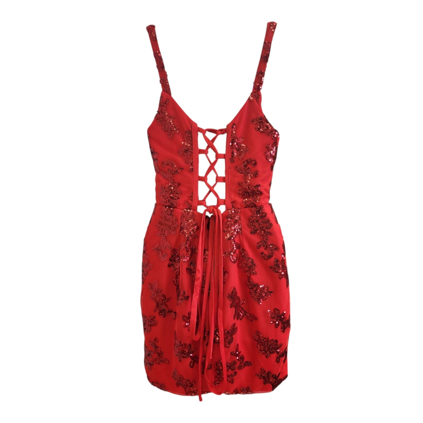Women's Short Red Sequin Patterned Dress
