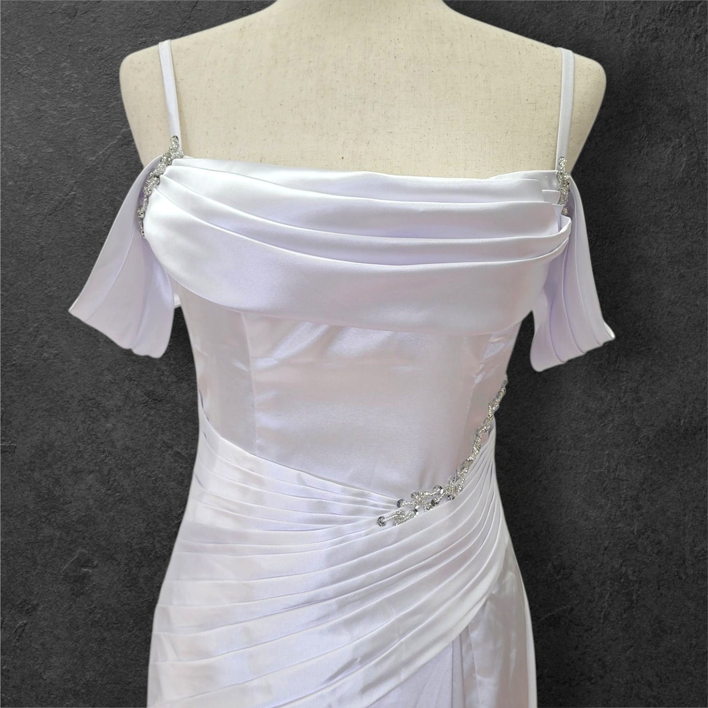 Silky Satin Wedding Dress with Full Corset Back and Off Shoulder Sleeves