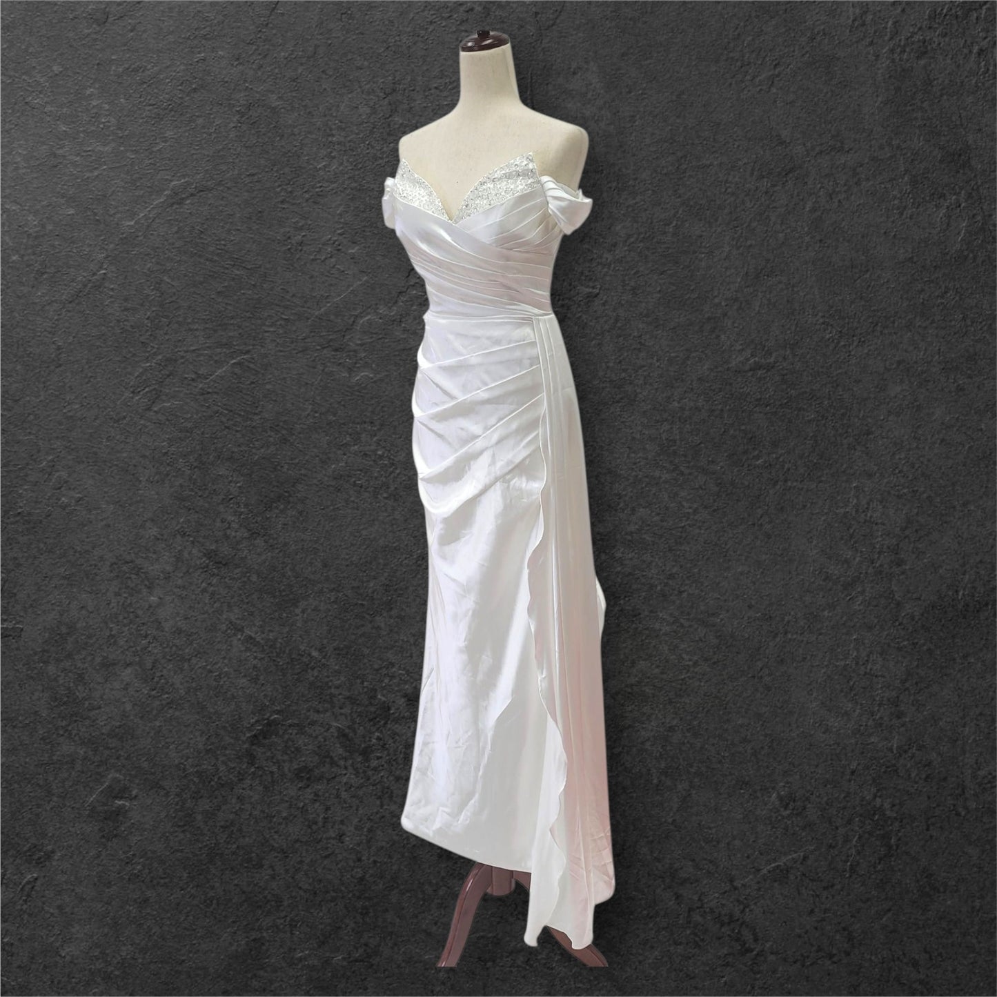 Off Shoulder Satin Wedding Dress with Corset Back
