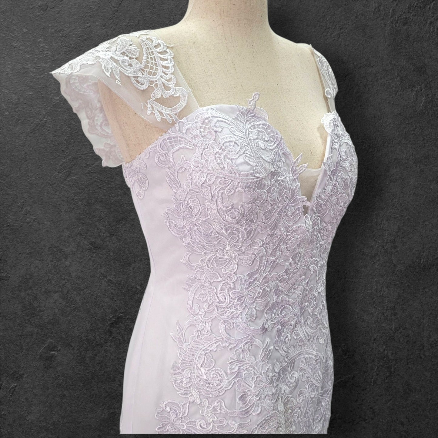 Fit n Flair Wedding Dress with Deep Sweetheart Neckline and Wide Sleeves