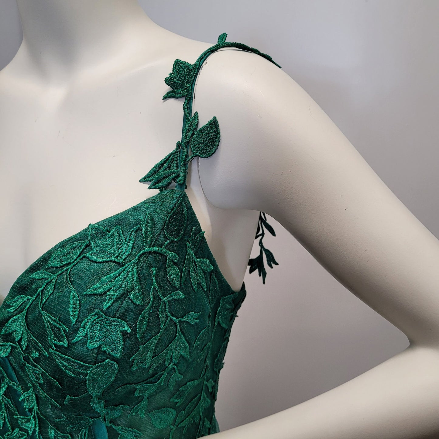 Vine Dress with Semi-Sheer Bodice Corset Back Tulle Skirt Evergreen