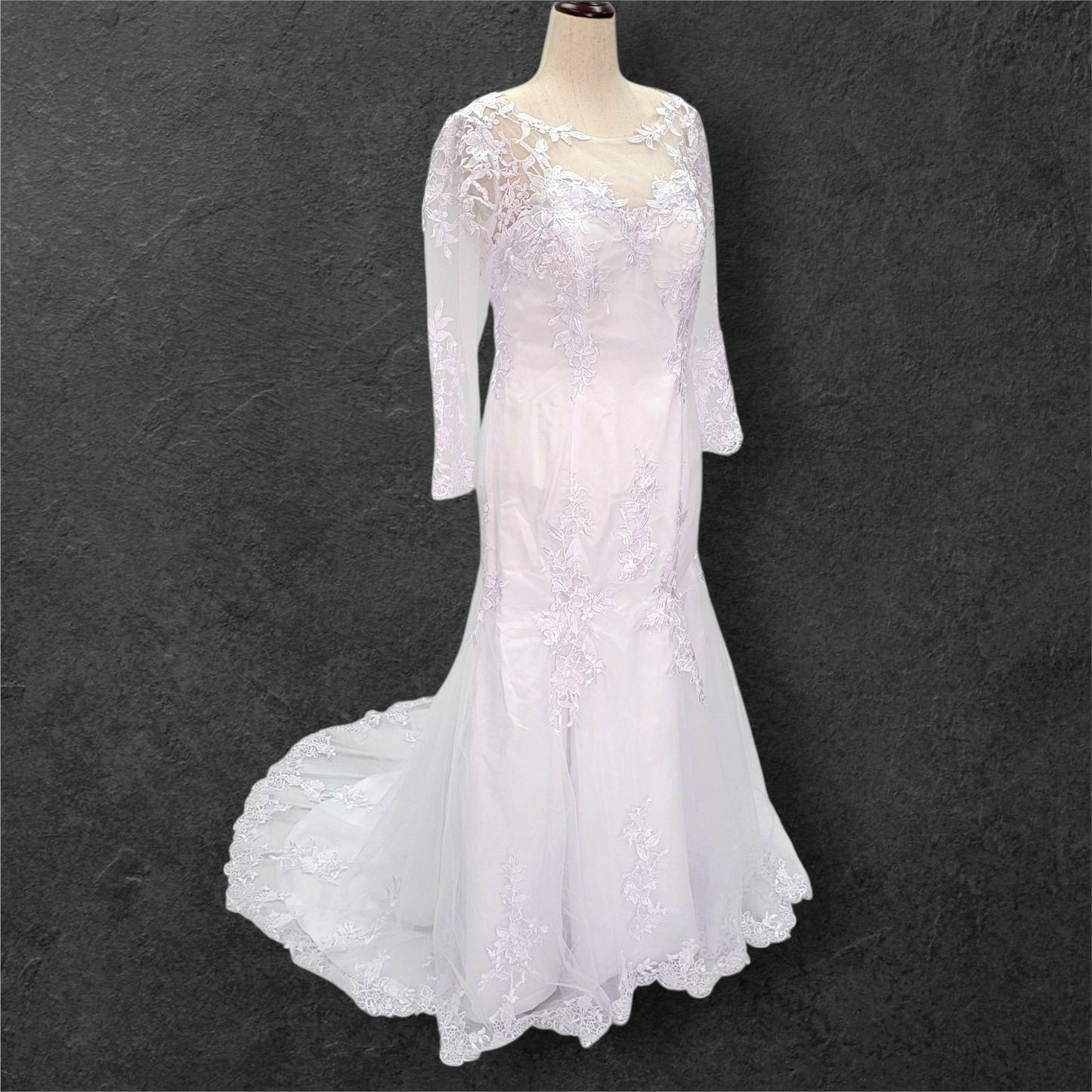 Long Sleeve Fit n Flair Wedding Dress with Zipper High Back Mesh Design
