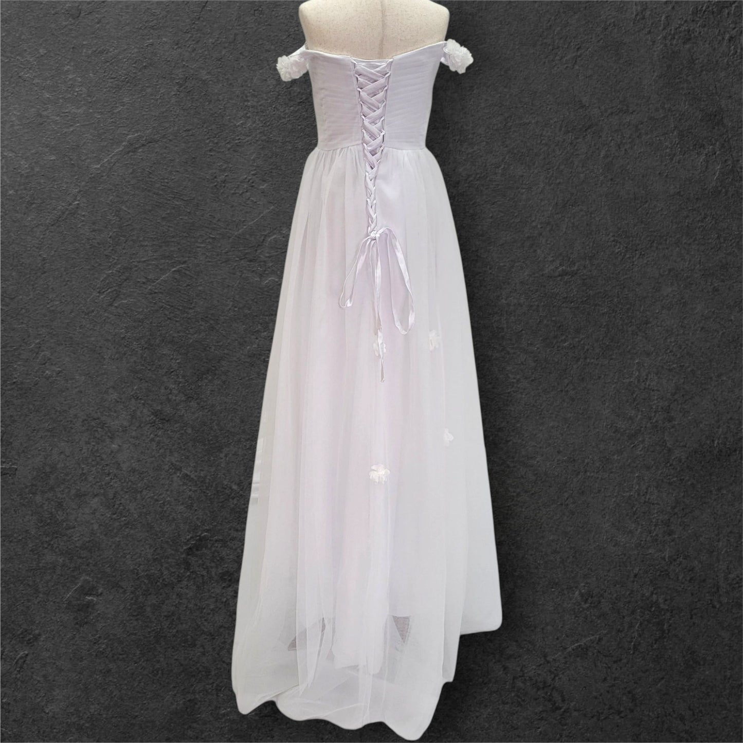 Tulle Wedding Dress with Floral Neckline and Sleeves with Corset back