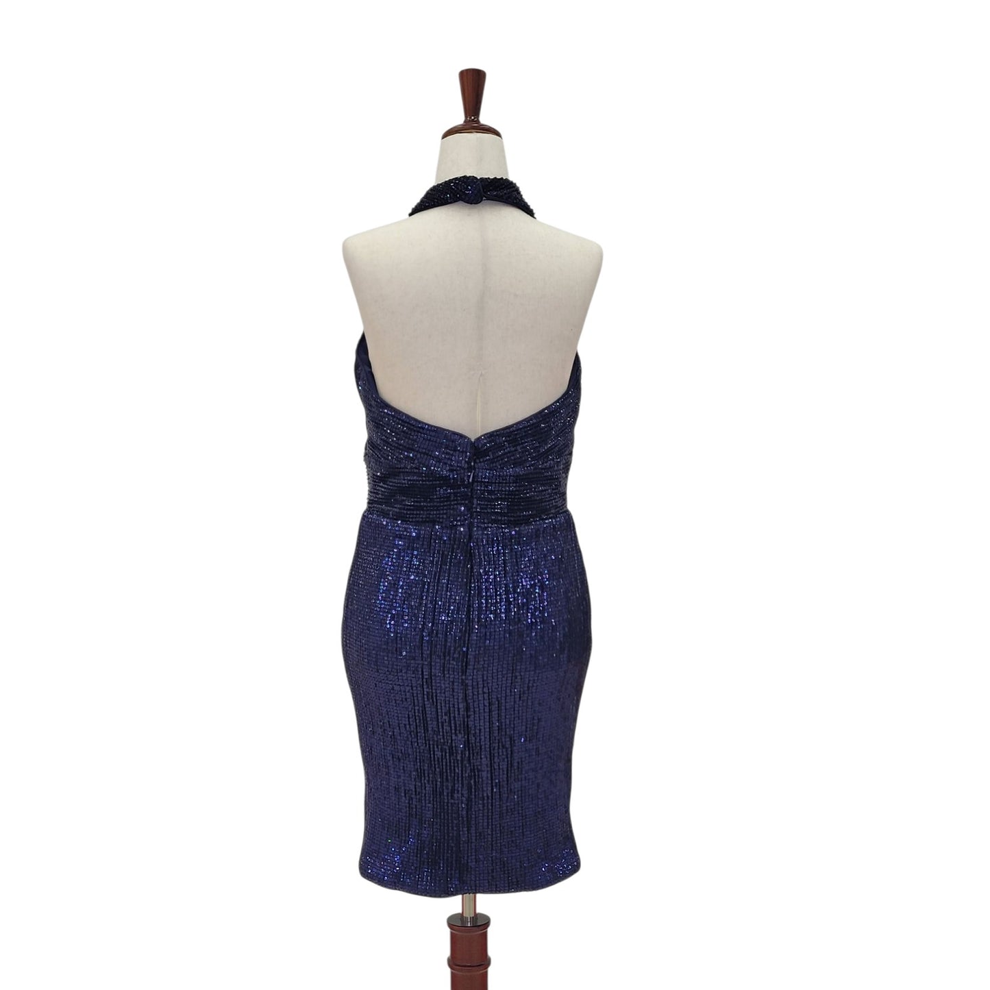 Navy Blue Cross Halter Sequin Cocktail Dress with Peekaboo Cutout