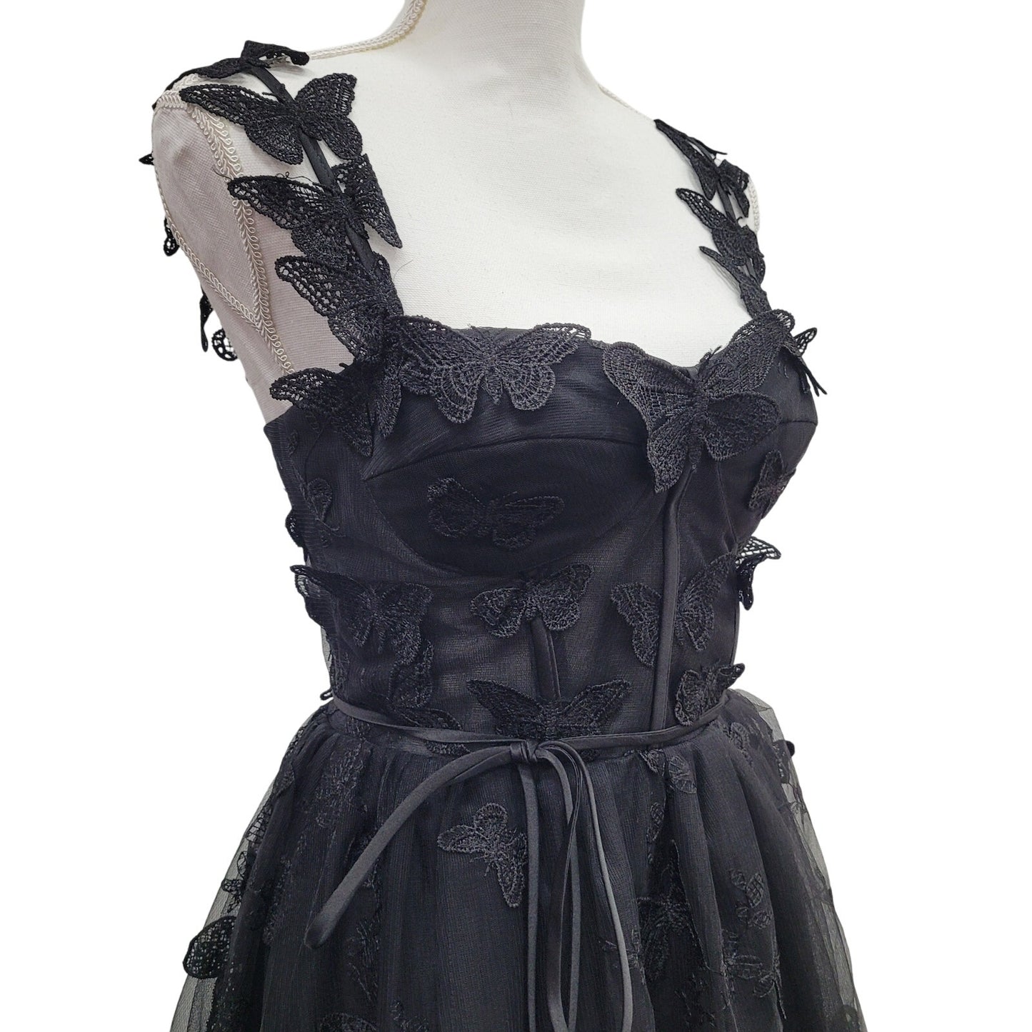 Women's Black Butterfly Dress with Corset Back