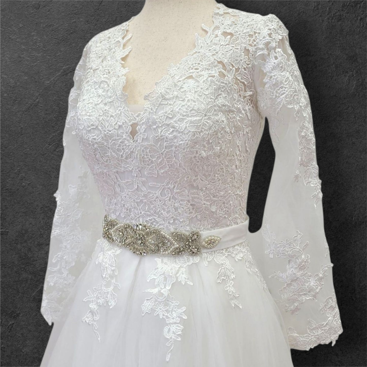 Ballgown with Silver Jeweled Belt and Floral Appliques