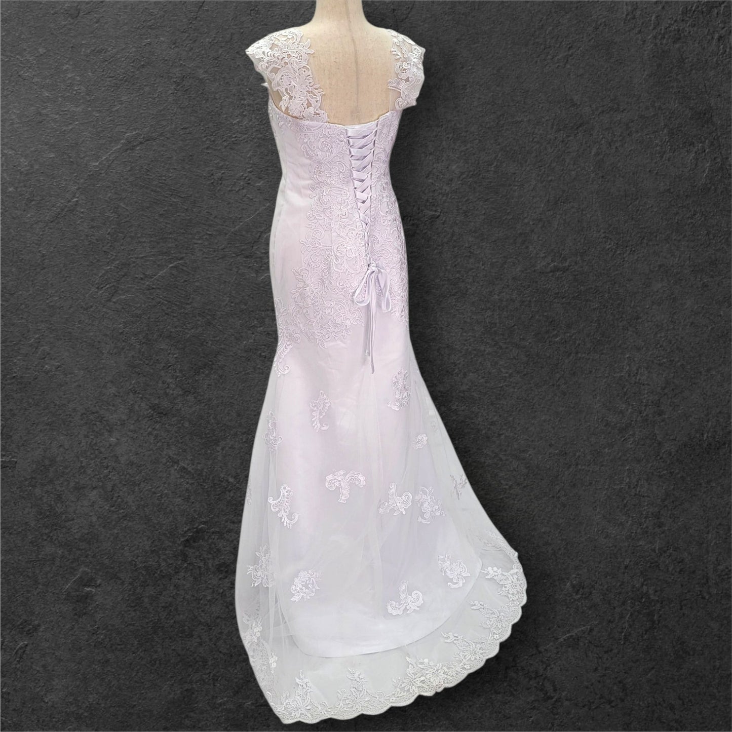 Fit n Flair Wedding Dress with Deep Sweetheart Neckline and Wide Sleeves