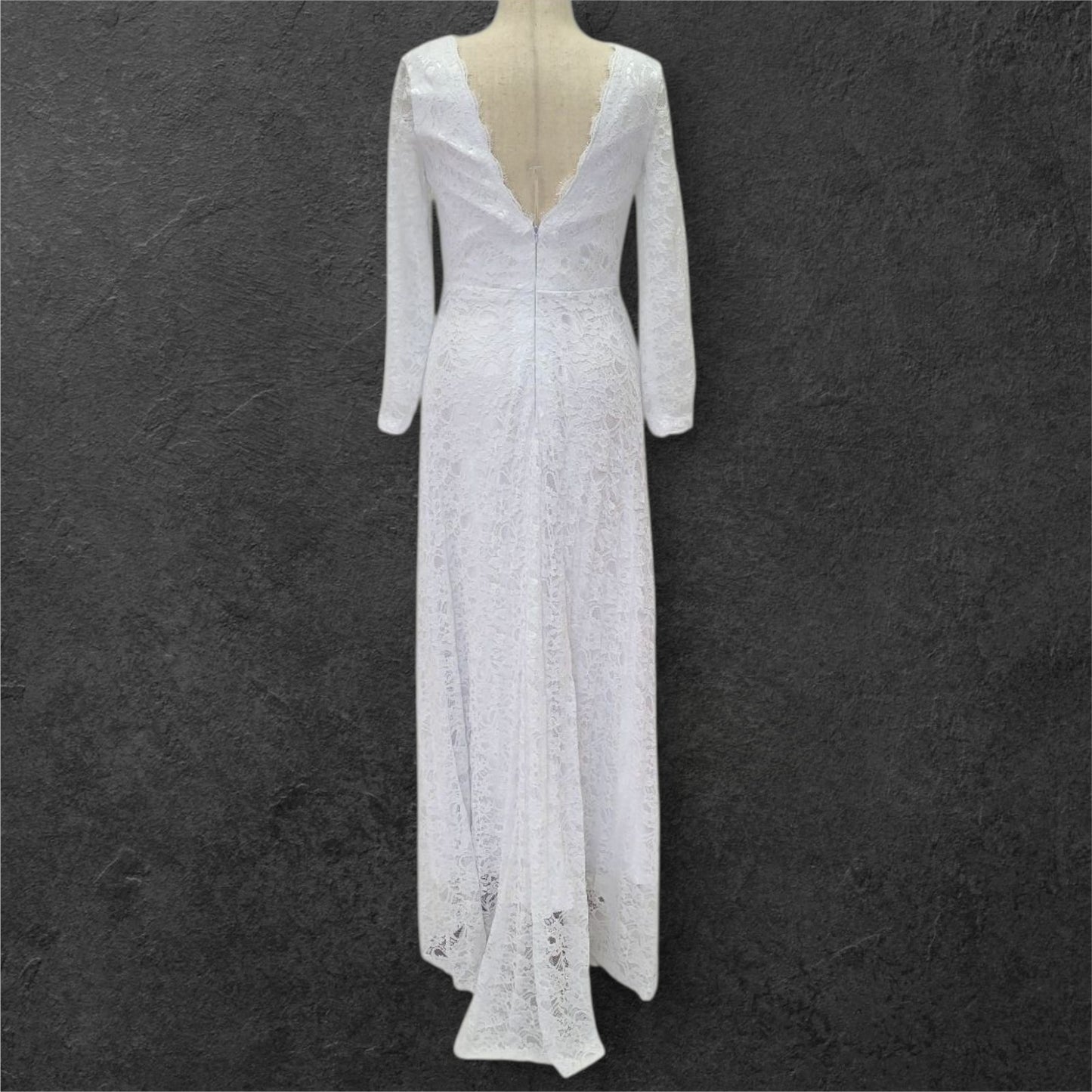 Wrap Style Long Sleeve Lace Wedding Dress with V Neck Bodice
