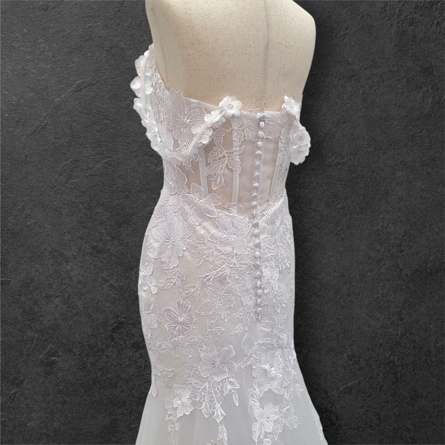 Fit n Flair Style Wedding Dress with Plunging V Neck and Train