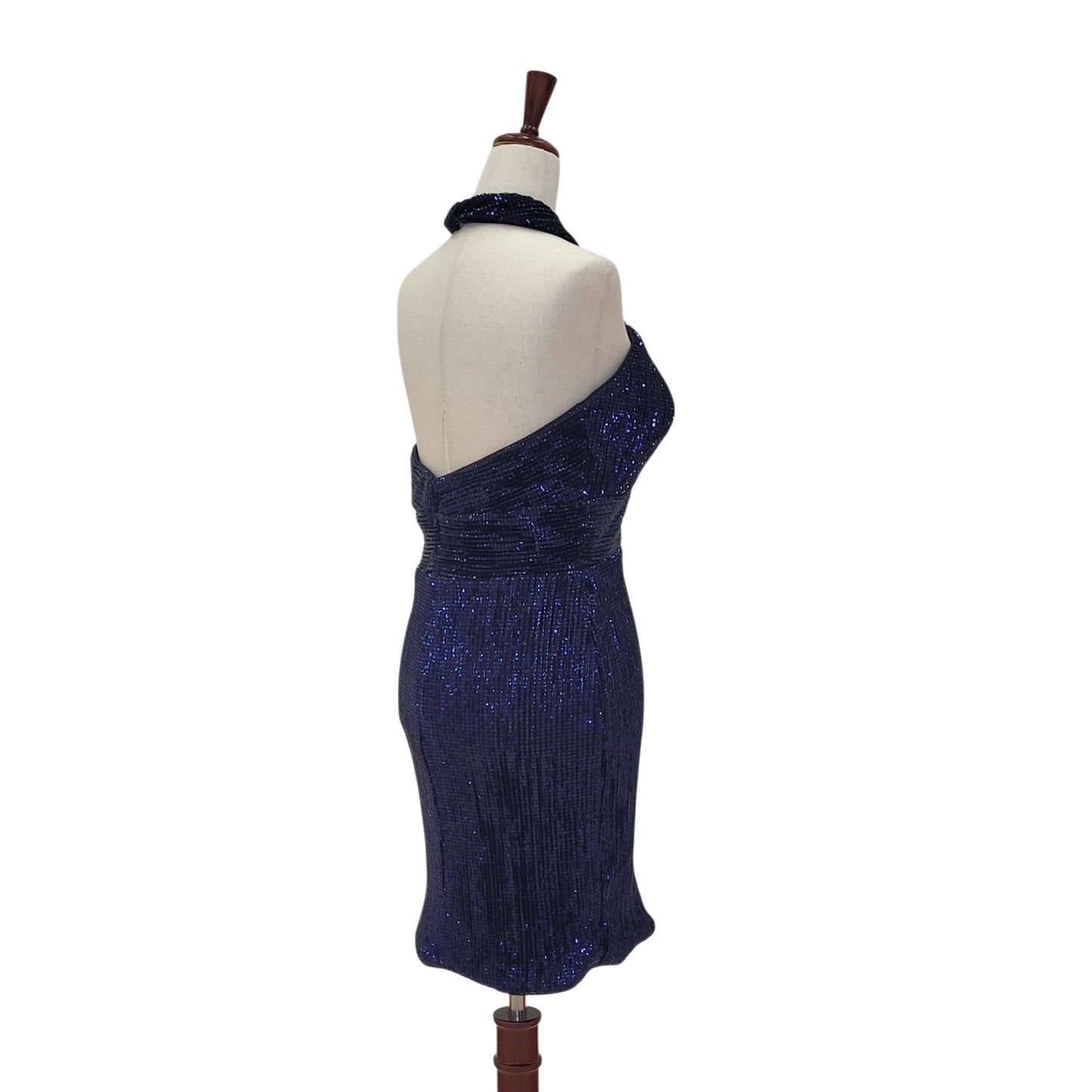 Navy Blue Cross Halter Sequin Cocktail Dress with Peekaboo Cutout