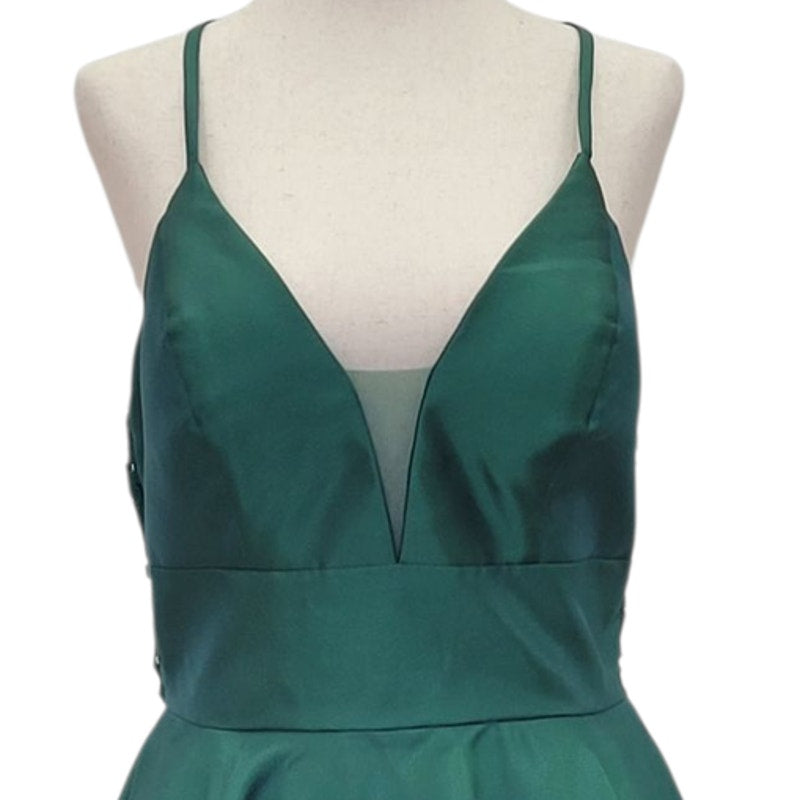 Emerald Green Cocktail Dress with Lace Back and Cutout