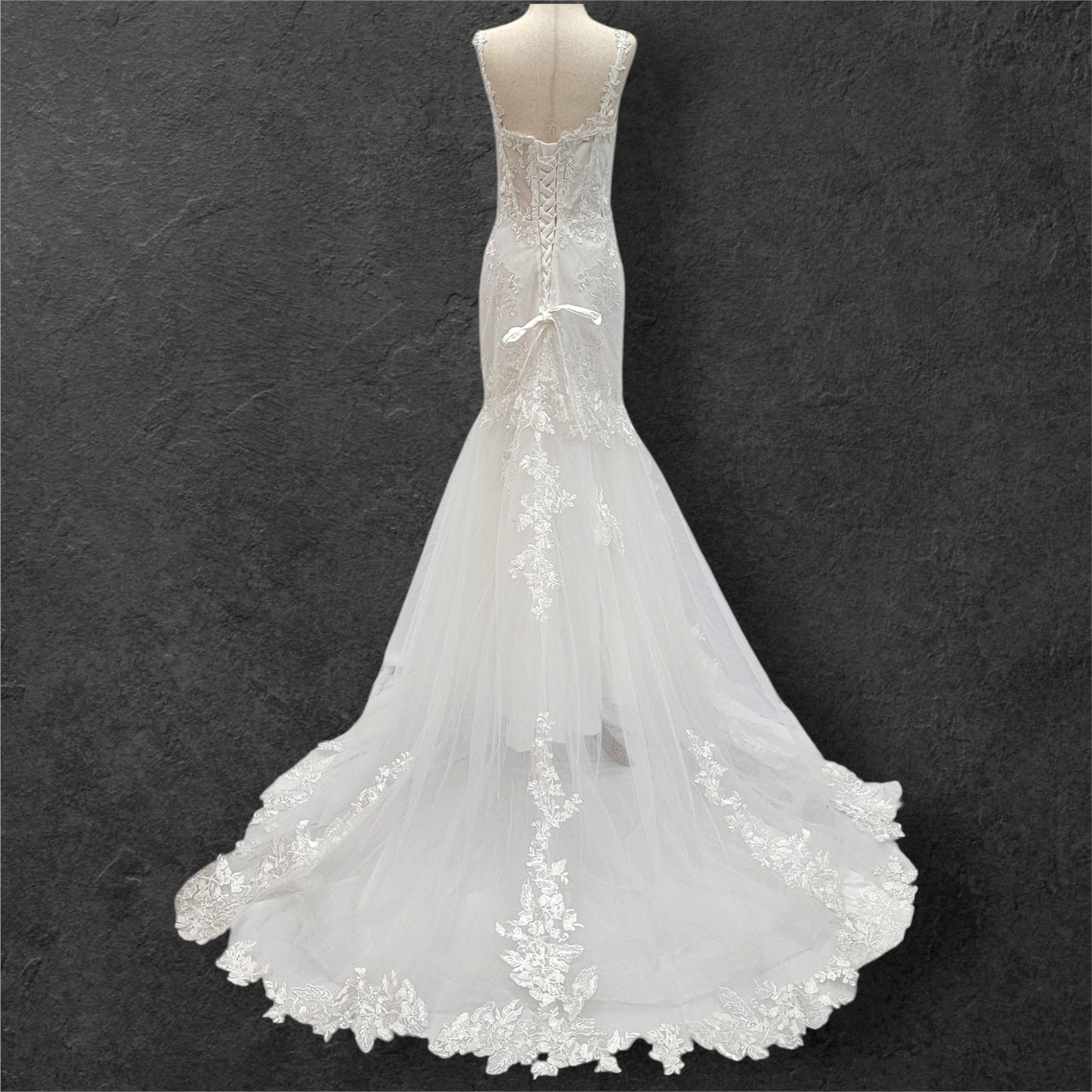 Trumpet Style Wedding Dress with Floral Appliques and Corset Back