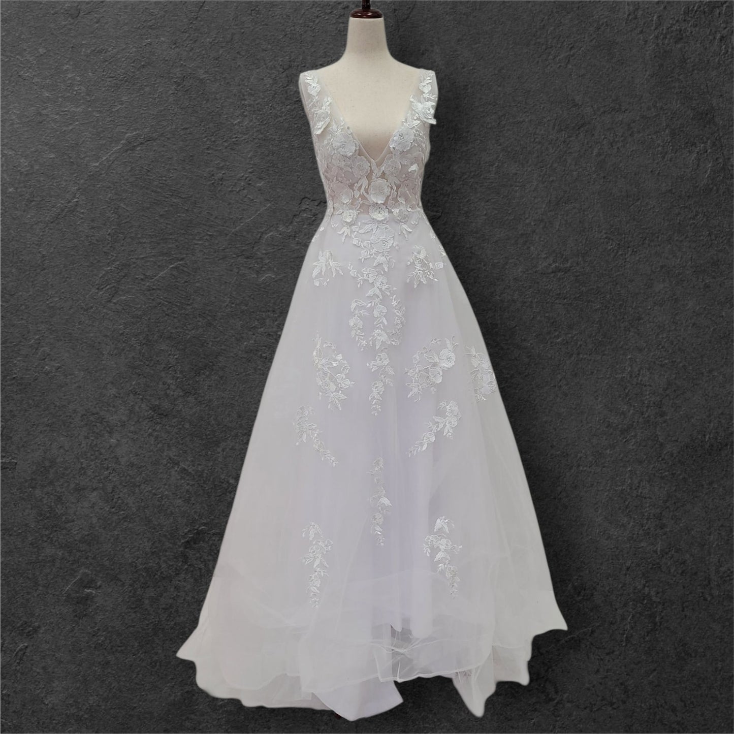 Romantic A Line V Neck Wedding Dress with Flower Appliques