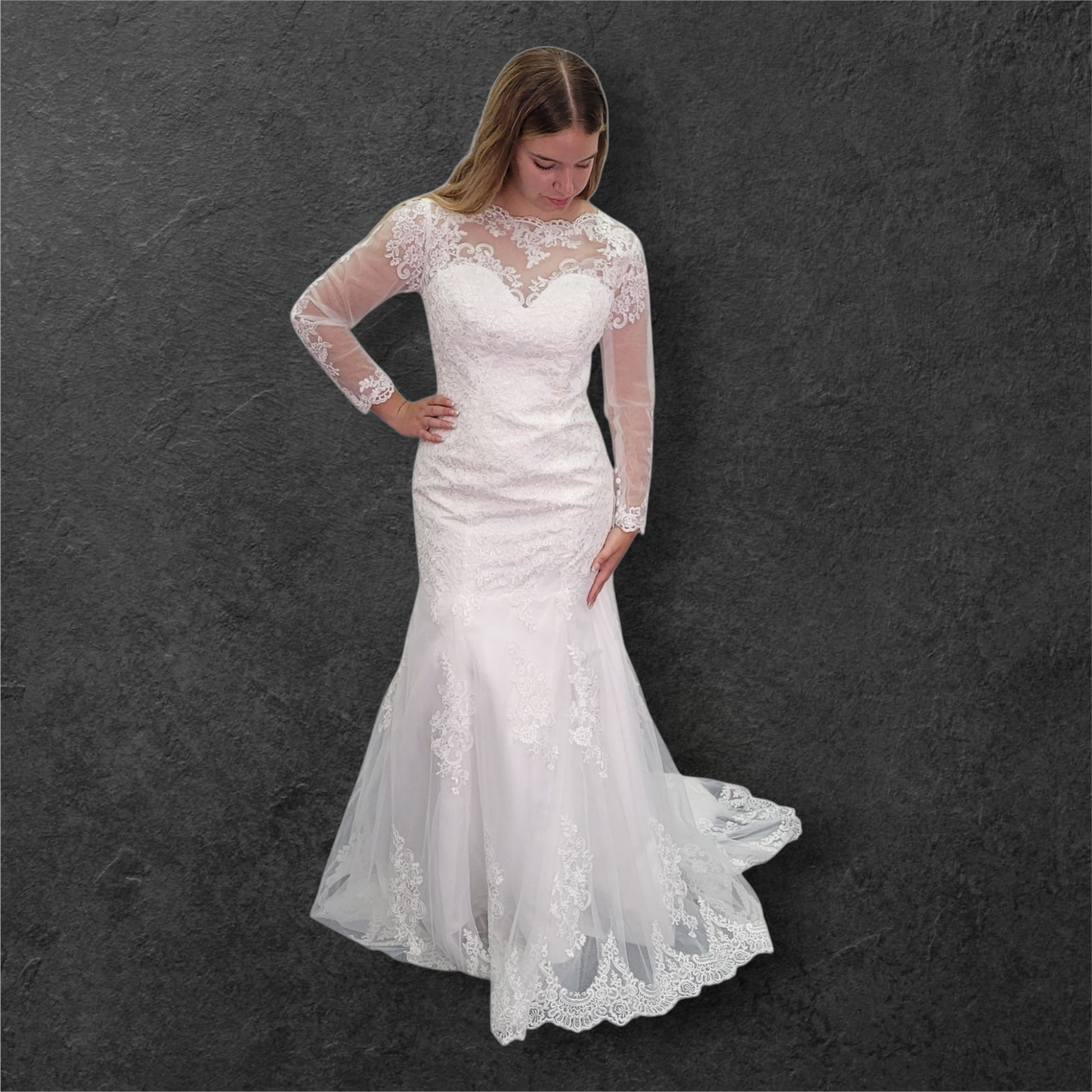 Long Sleeve Trumpet Style High Neckline Wedding Dress