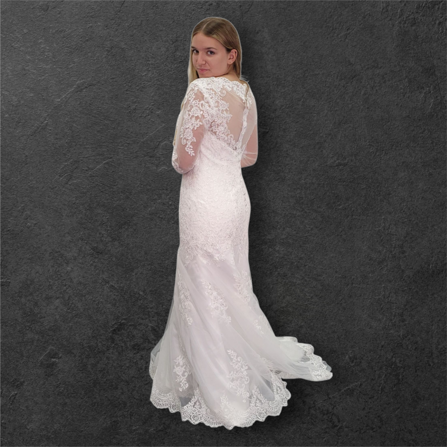 Long Sleeve Trumpet Style High Neckline Wedding Dress
