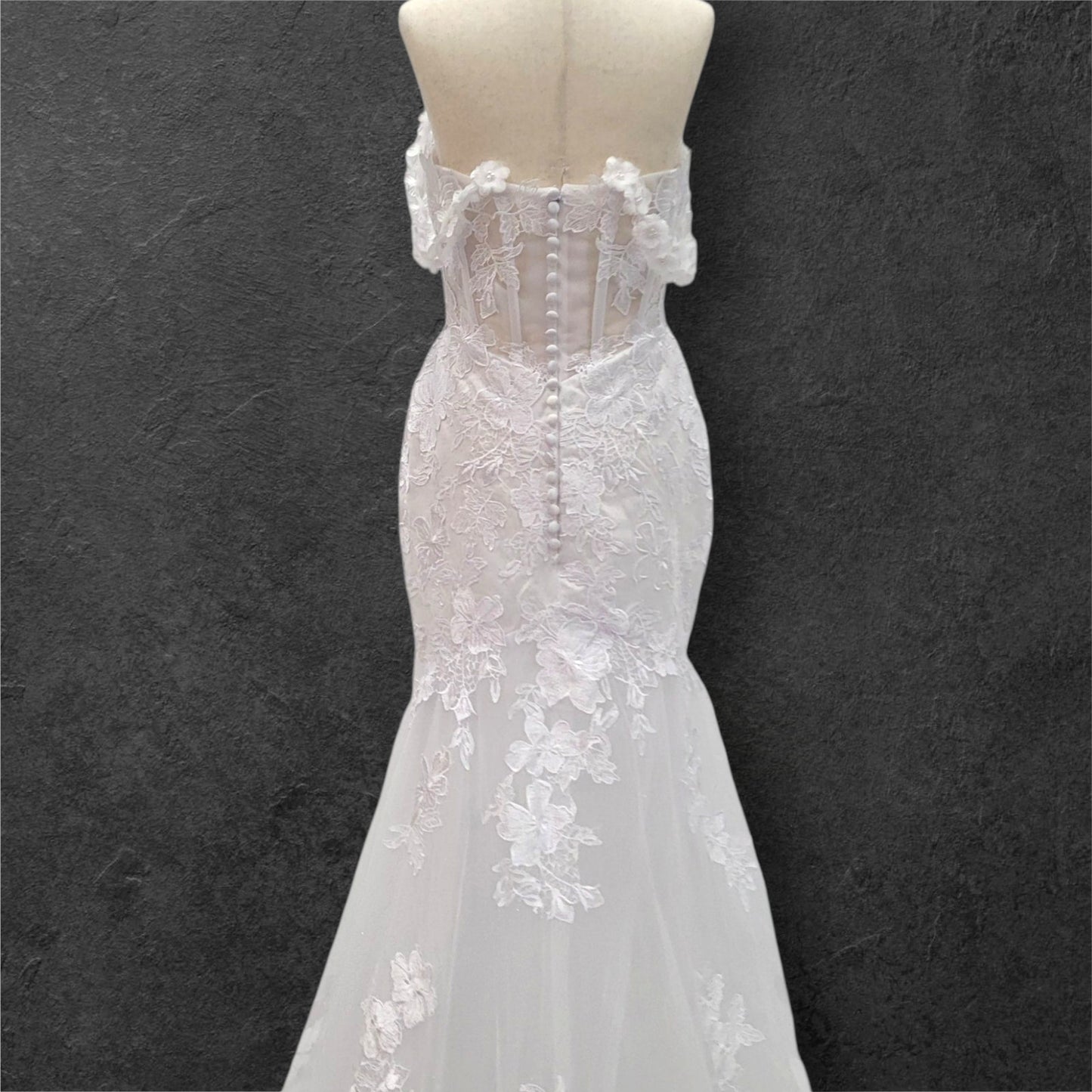 Fit n Flair Style Wedding Dress with Plunging V Neck and Train