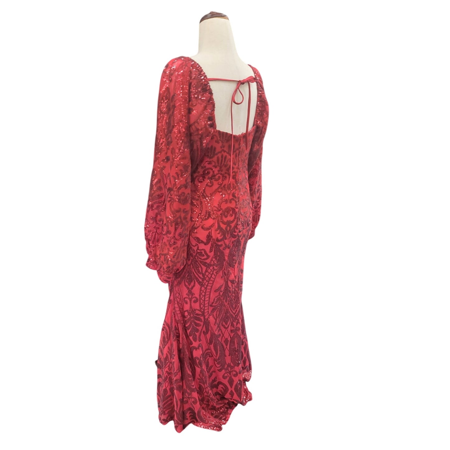 Long Sleeved Patterned Sequin Gown