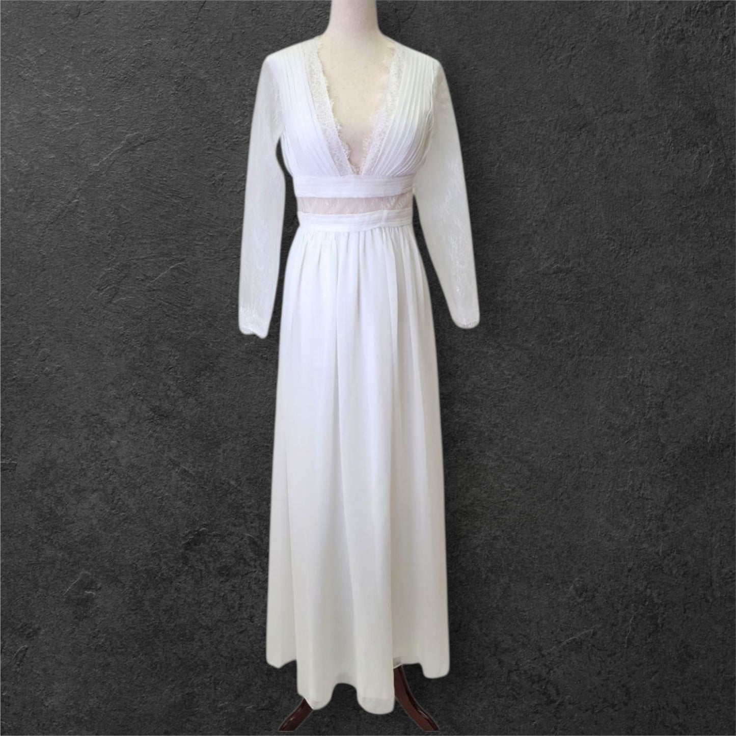 Boho Column Wedding Dress with Semi Sheer Midsection Band