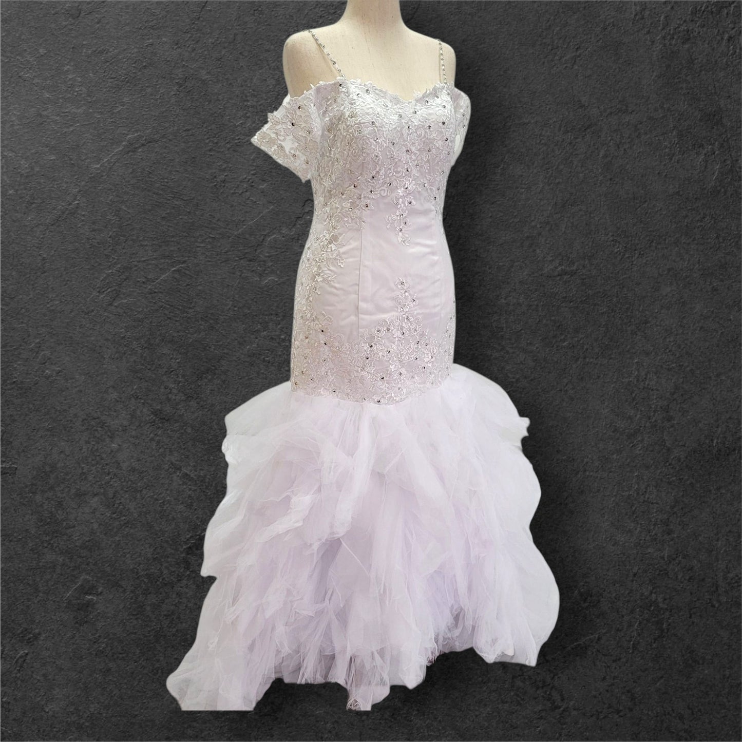 Fun Tulle Trumpet Skirt Wedding Dress with Corset Back and Off Shoulder Sleeves