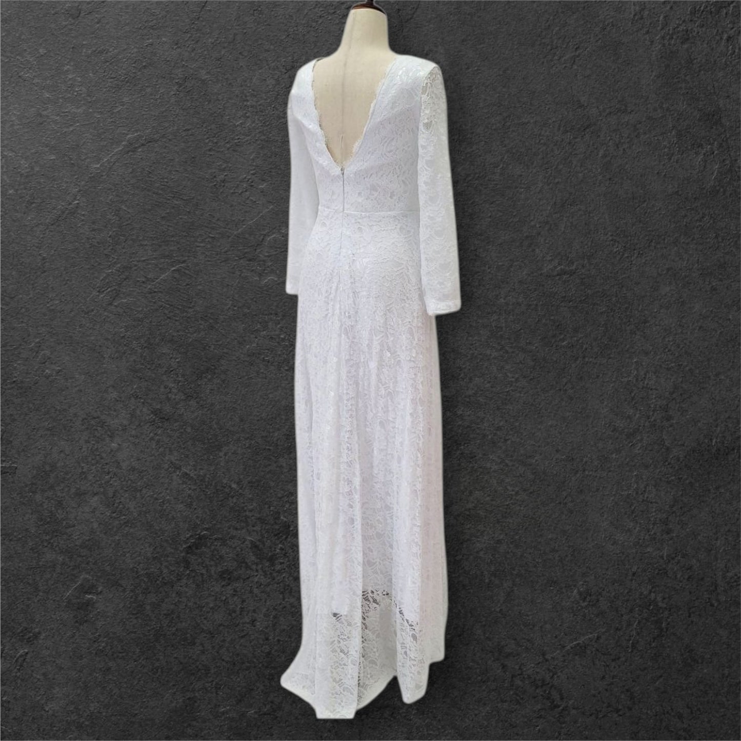 Wrap Style Long Sleeve Lace Wedding Dress with V Neck Bodice