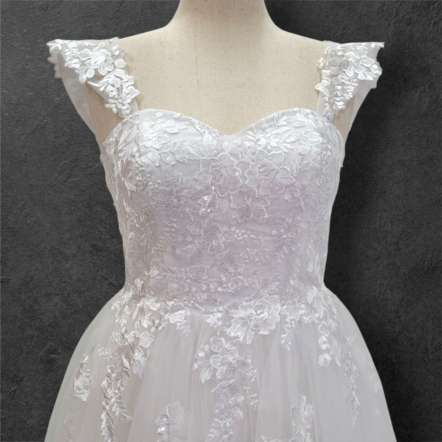 A Line Tulle Wedding Dress with Floral Appliques and Corset Back