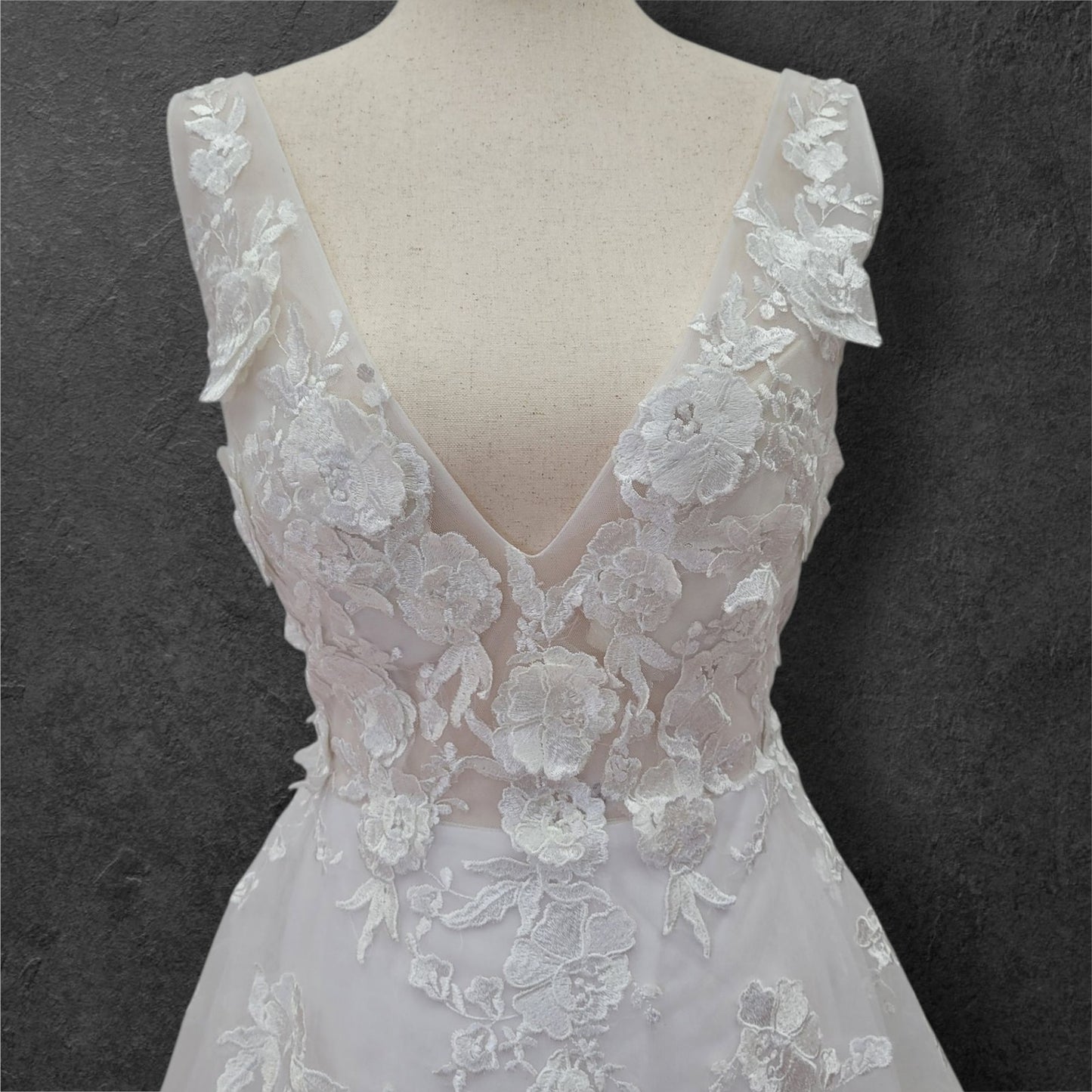 Romantic A Line V Neck Wedding Dress with Flower Appliques