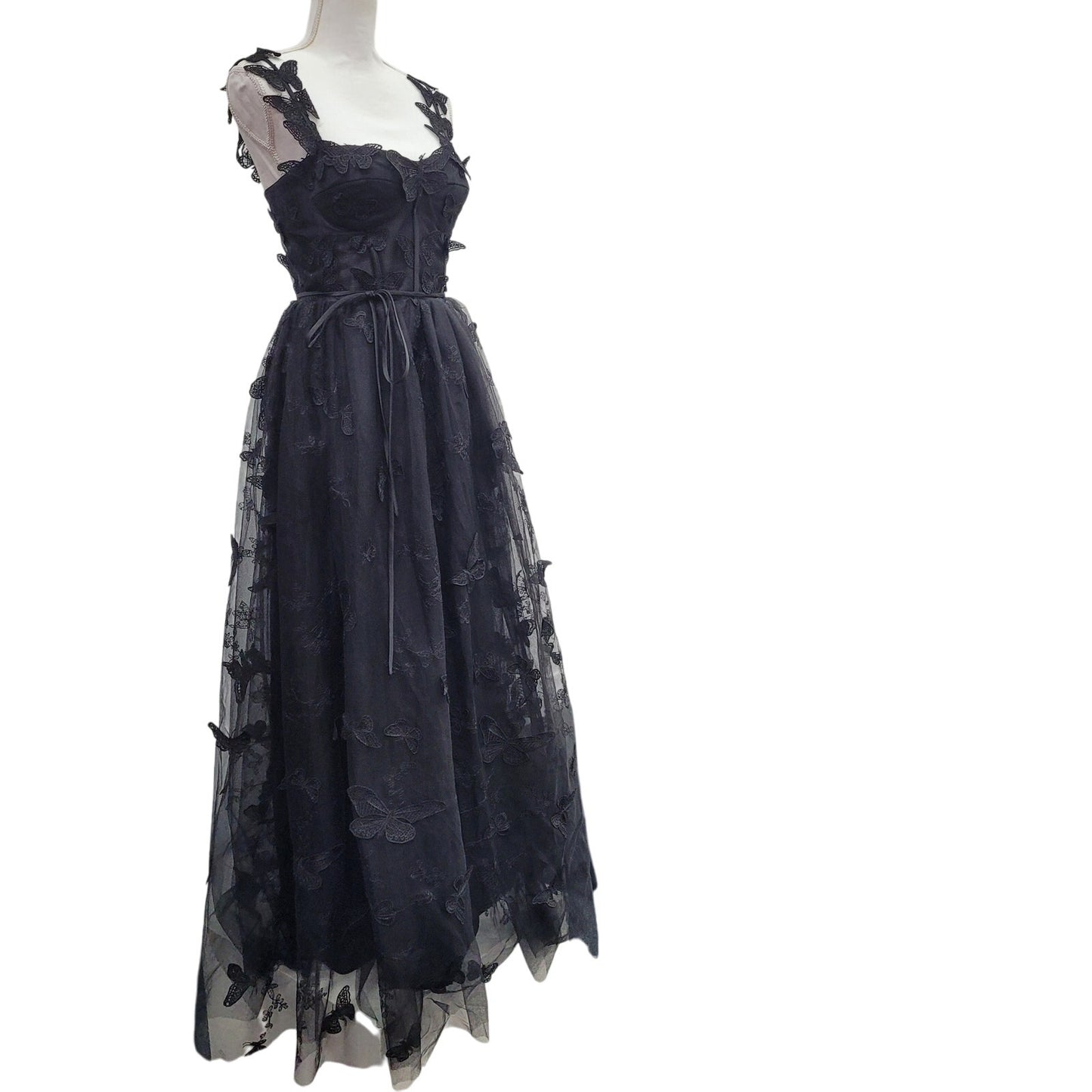 Women's Black Butterfly Dress with Corset Back
