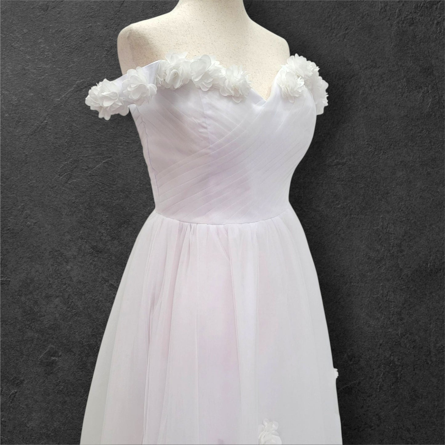 Tulle Wedding Dress with Floral Neckline and Sleeves with Corset back