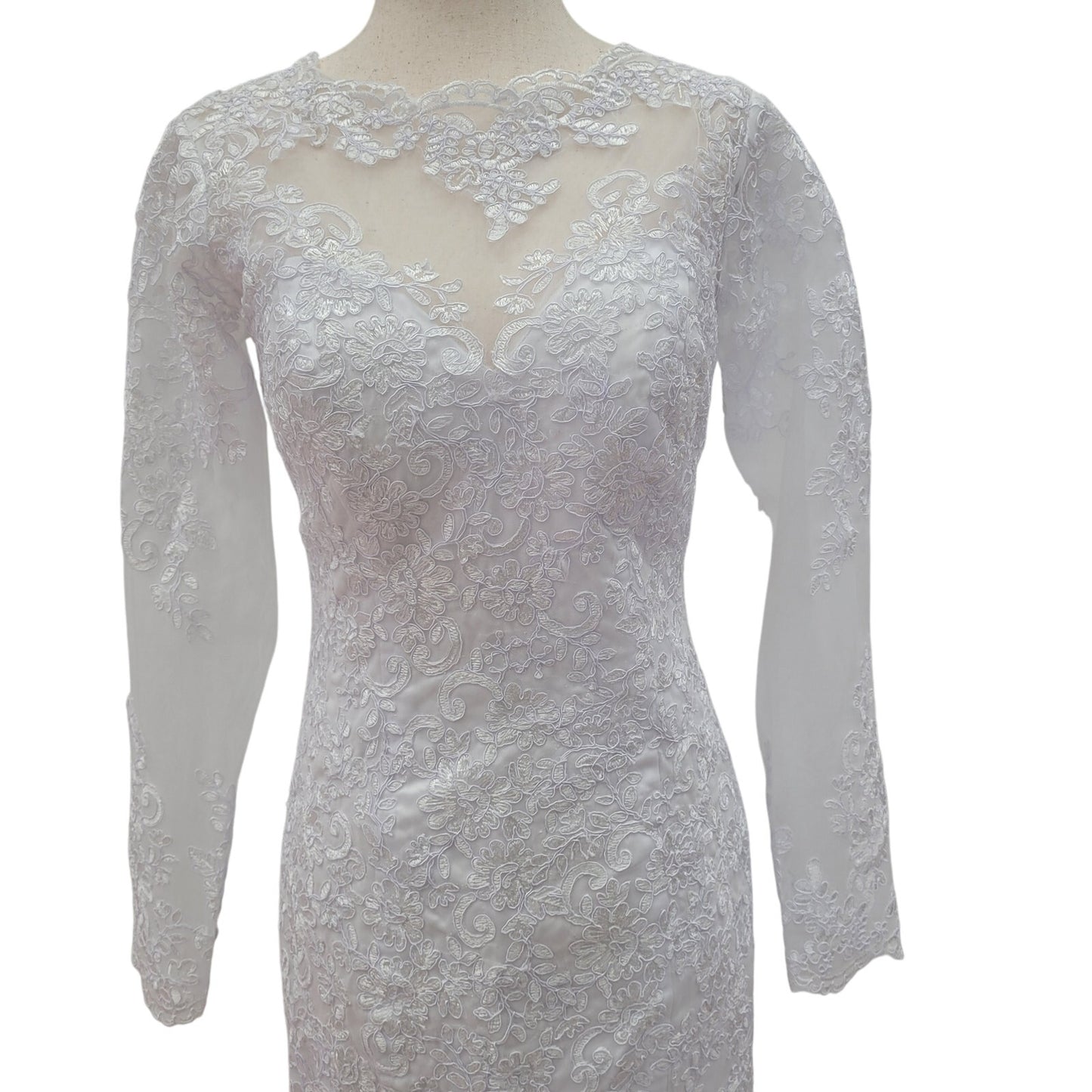 Long Sleeve Trumpet Style High Neckline Wedding Dress