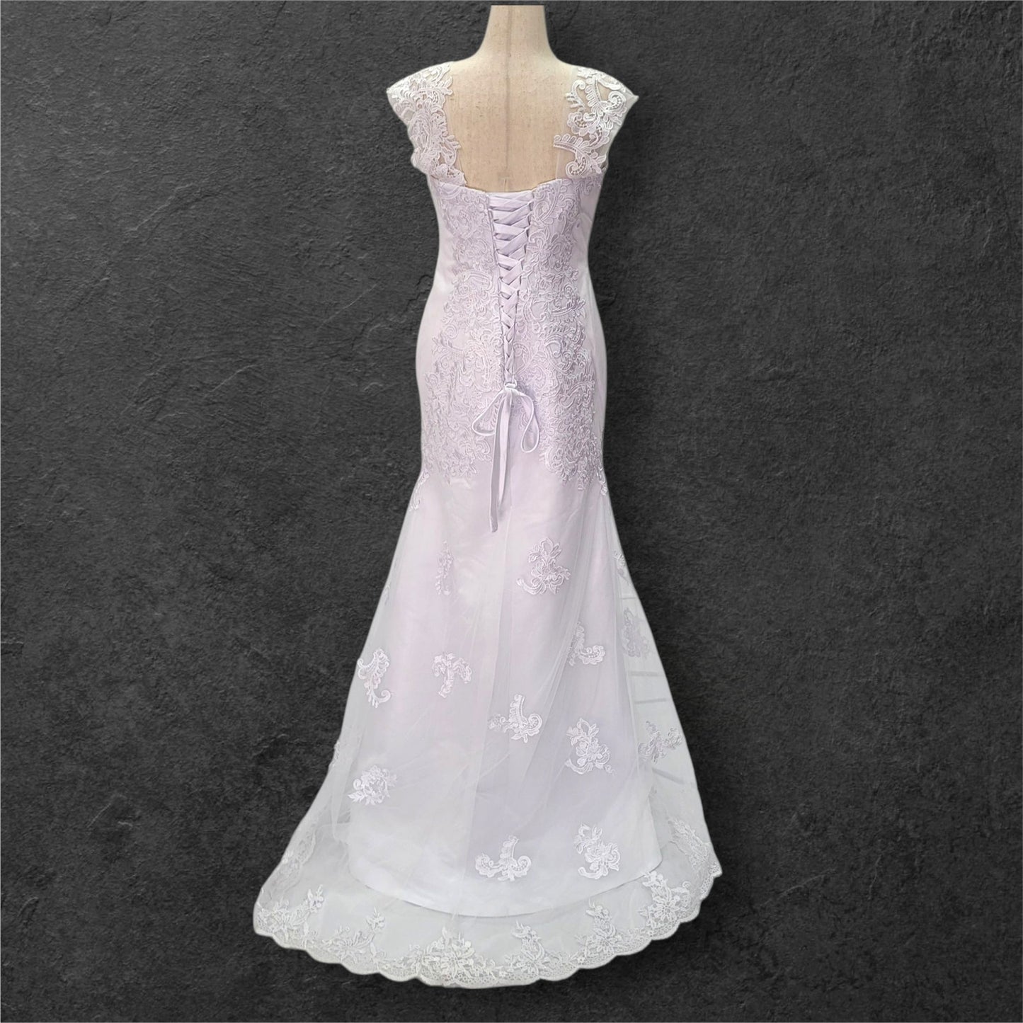 Fit n Flair Wedding Dress with Deep Sweetheart Neckline and Wide Sleeves