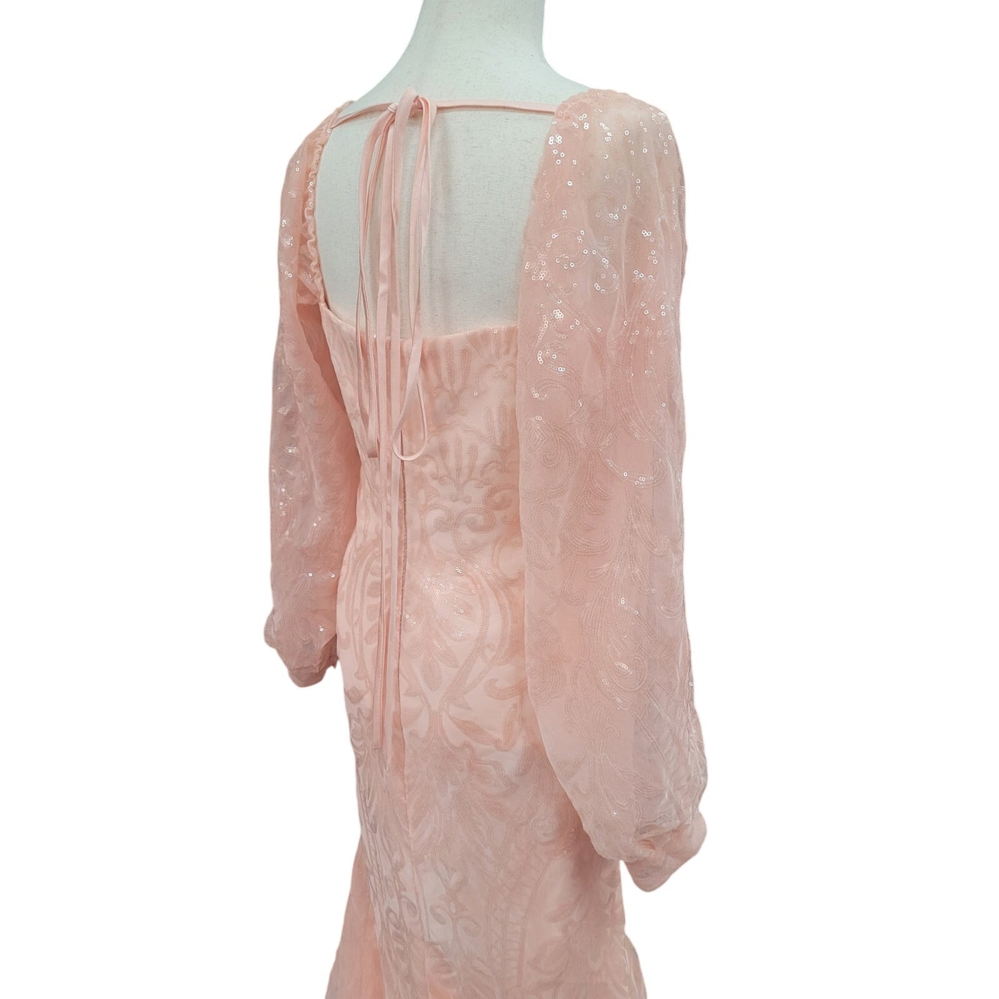 Long Sleeved Patterned Sequin Gown
