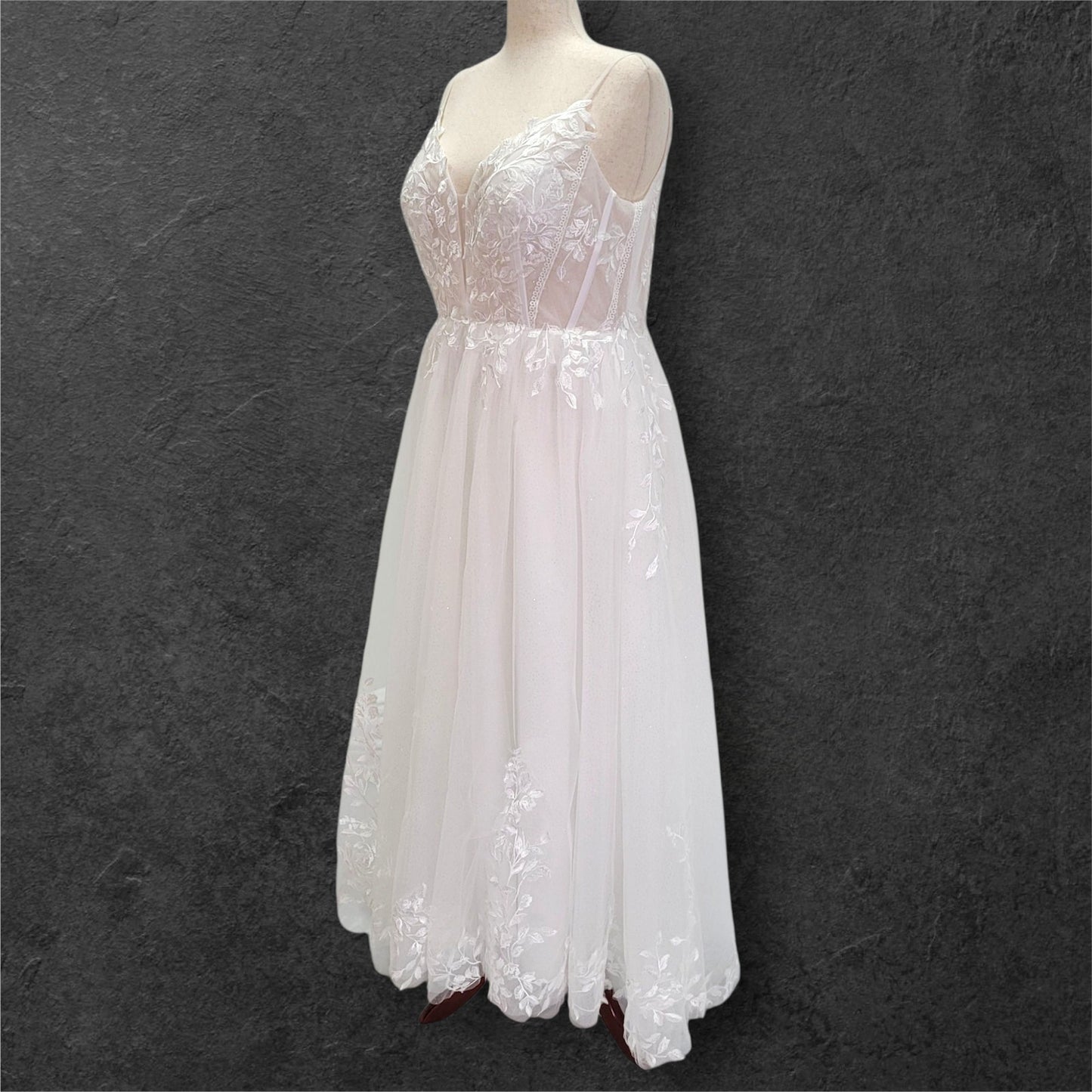Tulle A Line Wedding Dress with Low Back and Sparkle Throughout