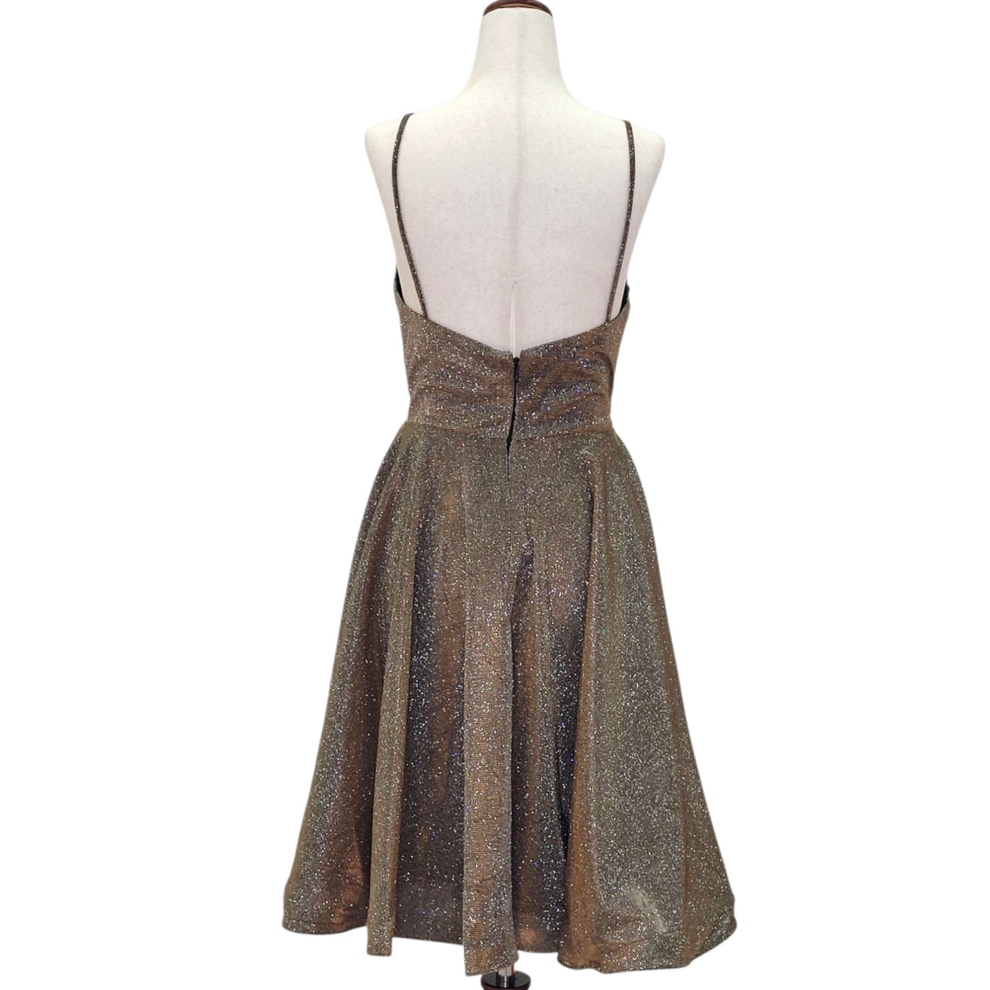 Gold Sparkle Cocktail Dress with V Neck and Low Back