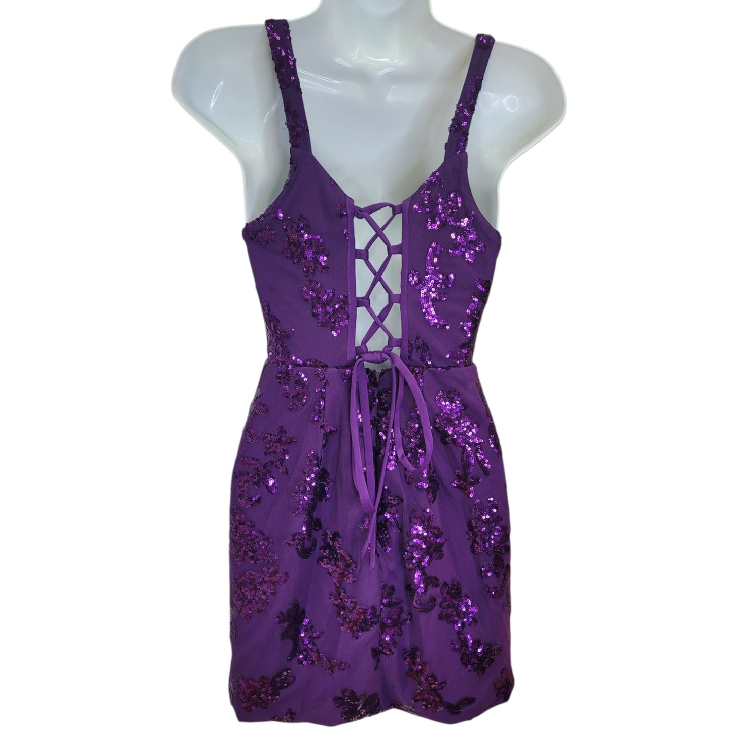 Women's Short Purple Sequin Patterned Dress