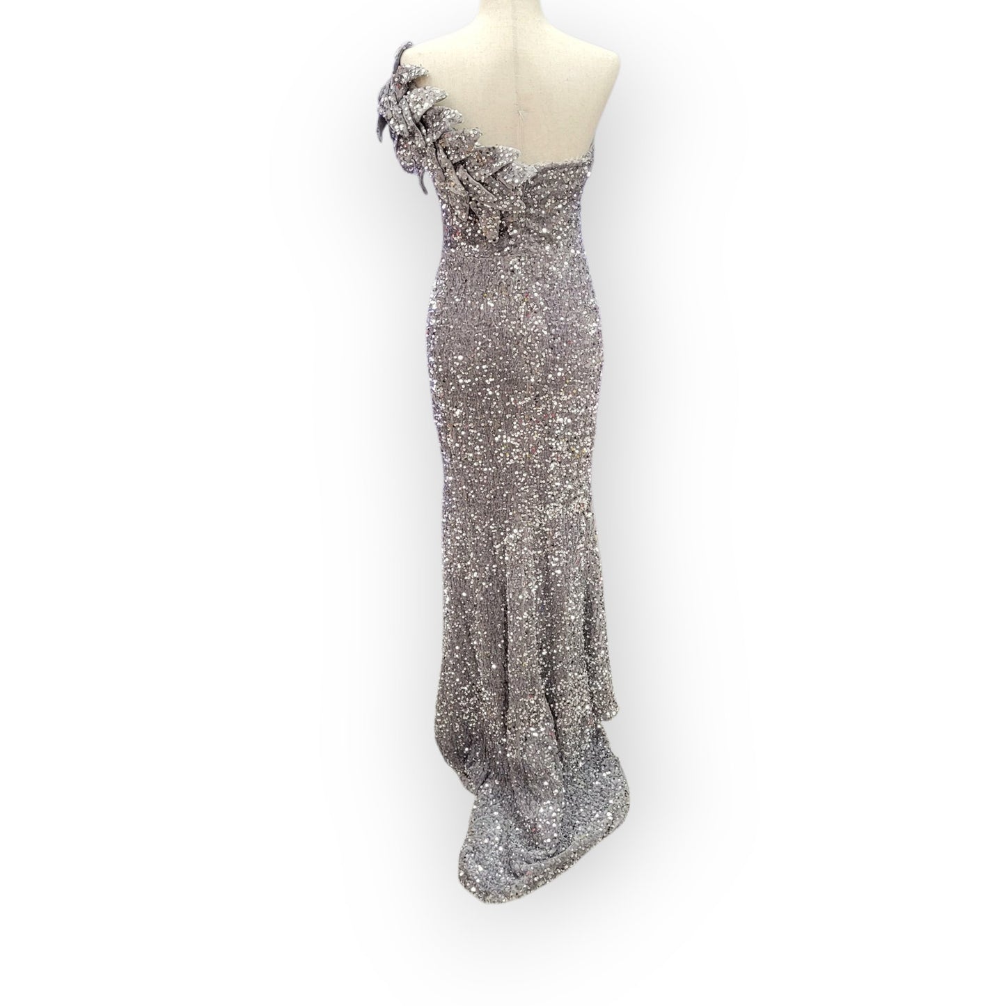 Elegant and Fun Sequin Evening Gown with Decorative Shoulder Strap